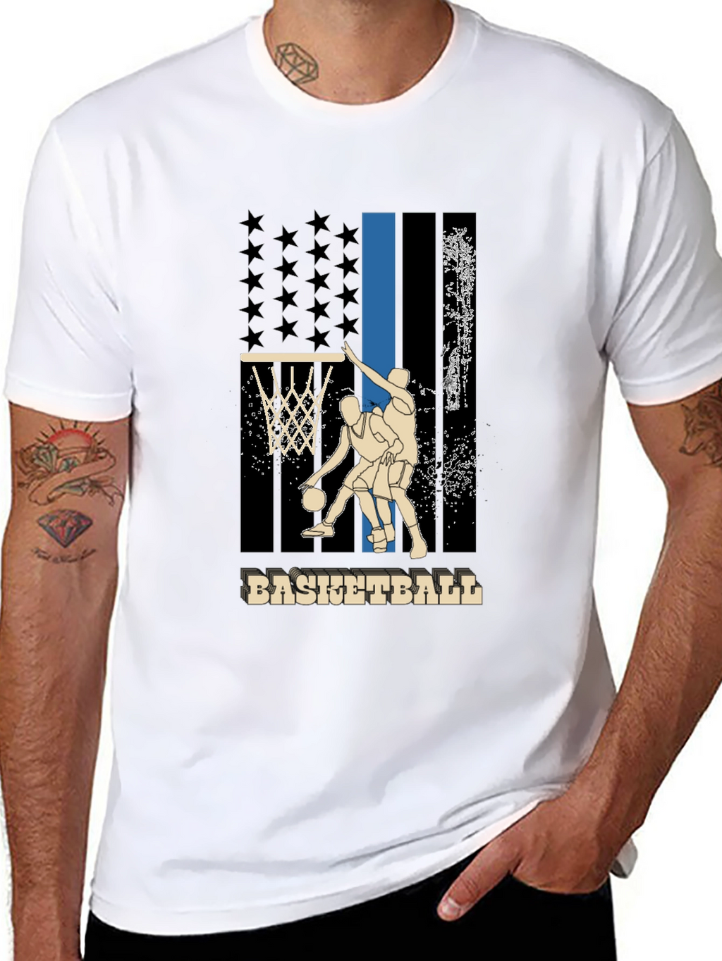 Basketball Graphic T-Shirt - Patriotic Design