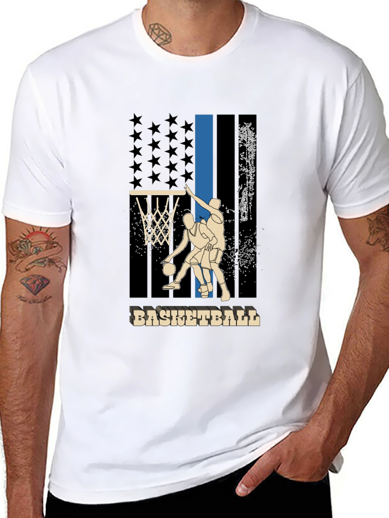 Basketball Graphic T-Shirt - Patriotic Design