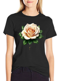 Elegant Rose Graphic Tee - Black
