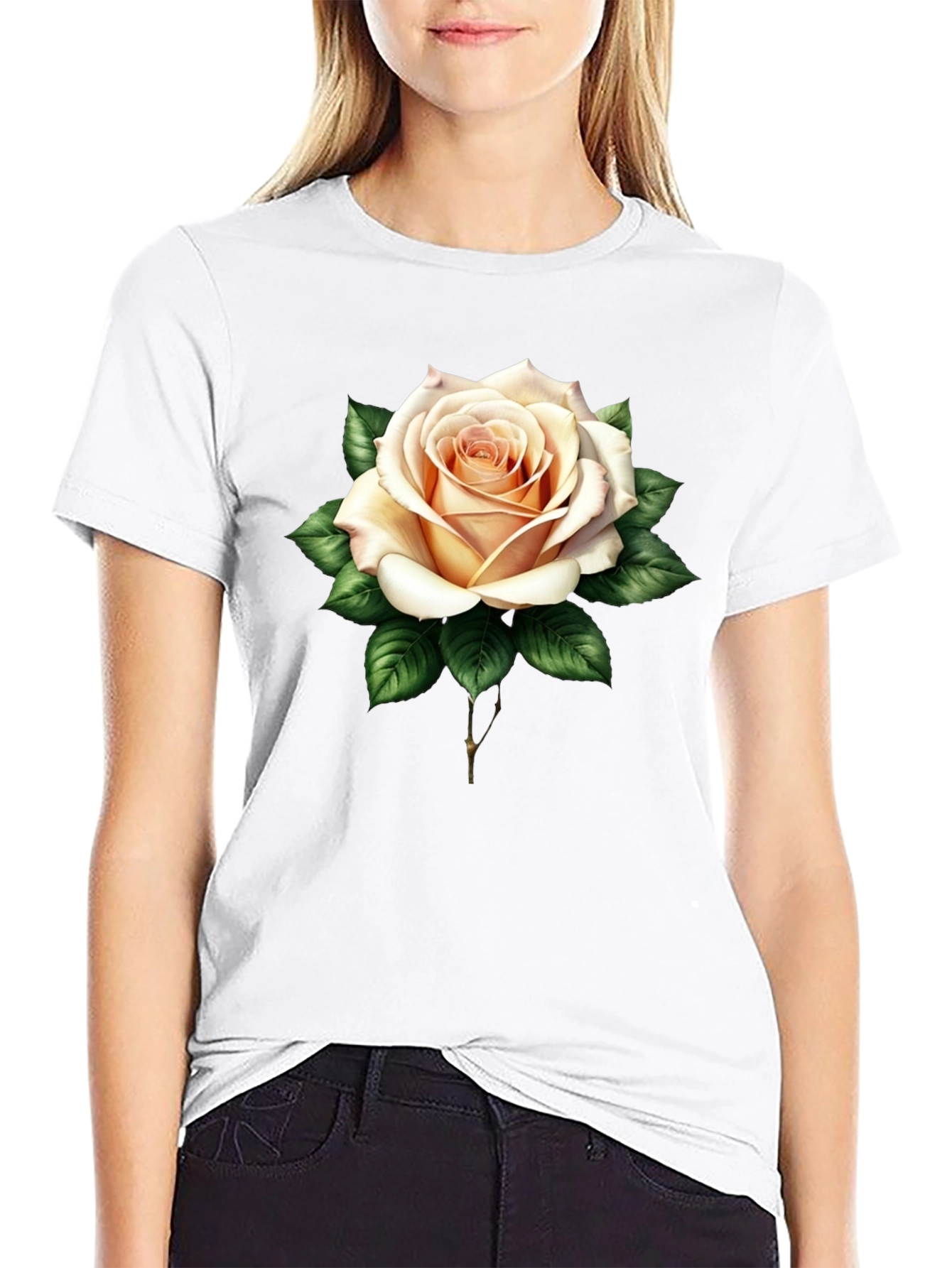 Elegant Rose Graphic Tee - Black