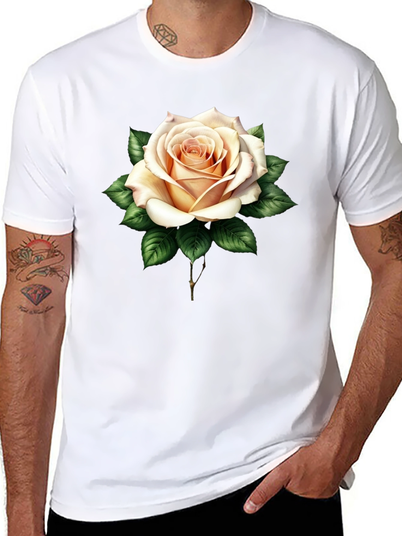 Elegant Rose Graphic Tee - Black