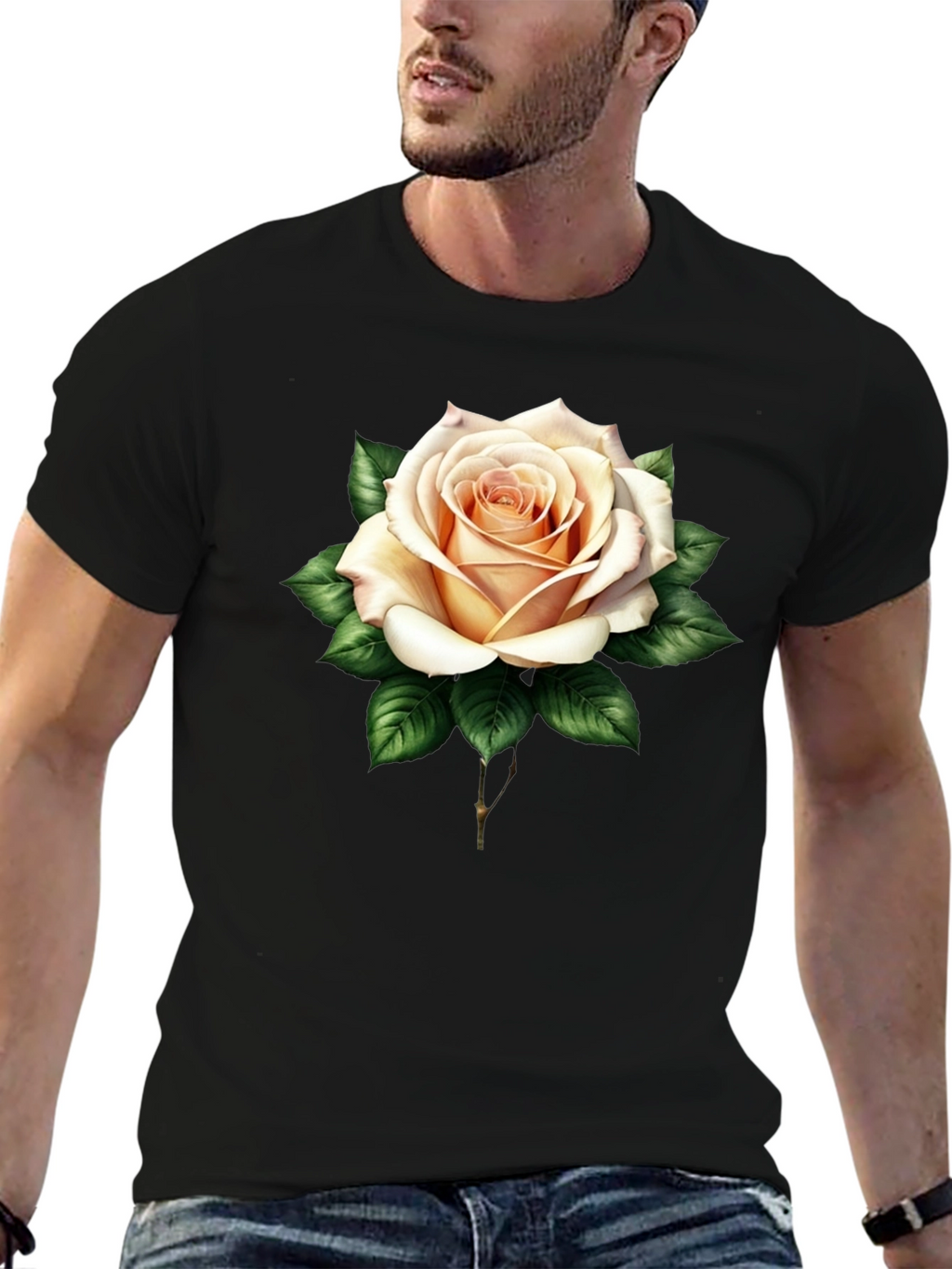 Elegant Rose Graphic Tee - Black
