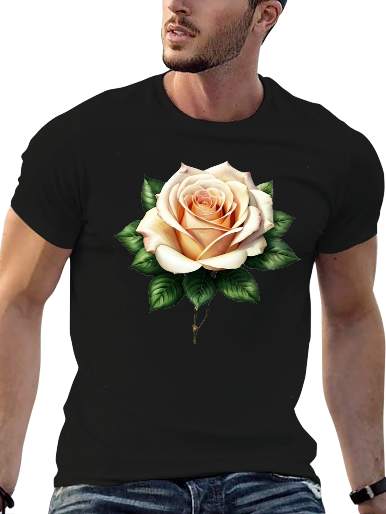 Elegant Rose Graphic Tee - Black