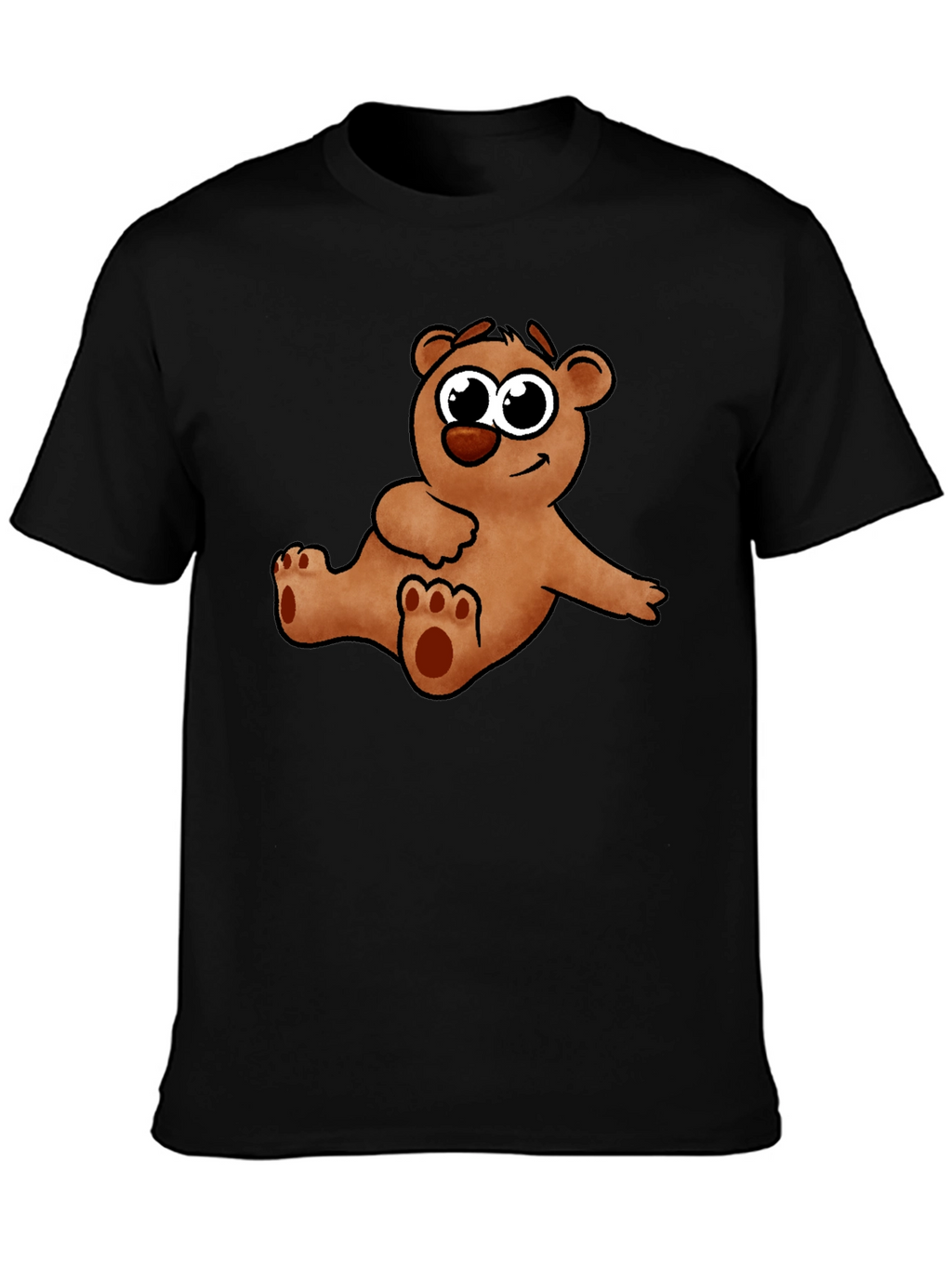 Cute Cartoon Bear Graphic Black T-Shirt