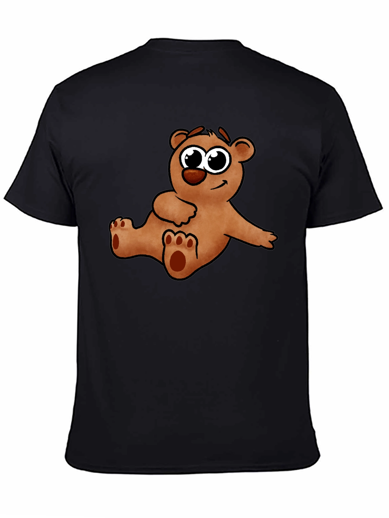 Cute Cartoon Bear Graphic Black T-Shirt