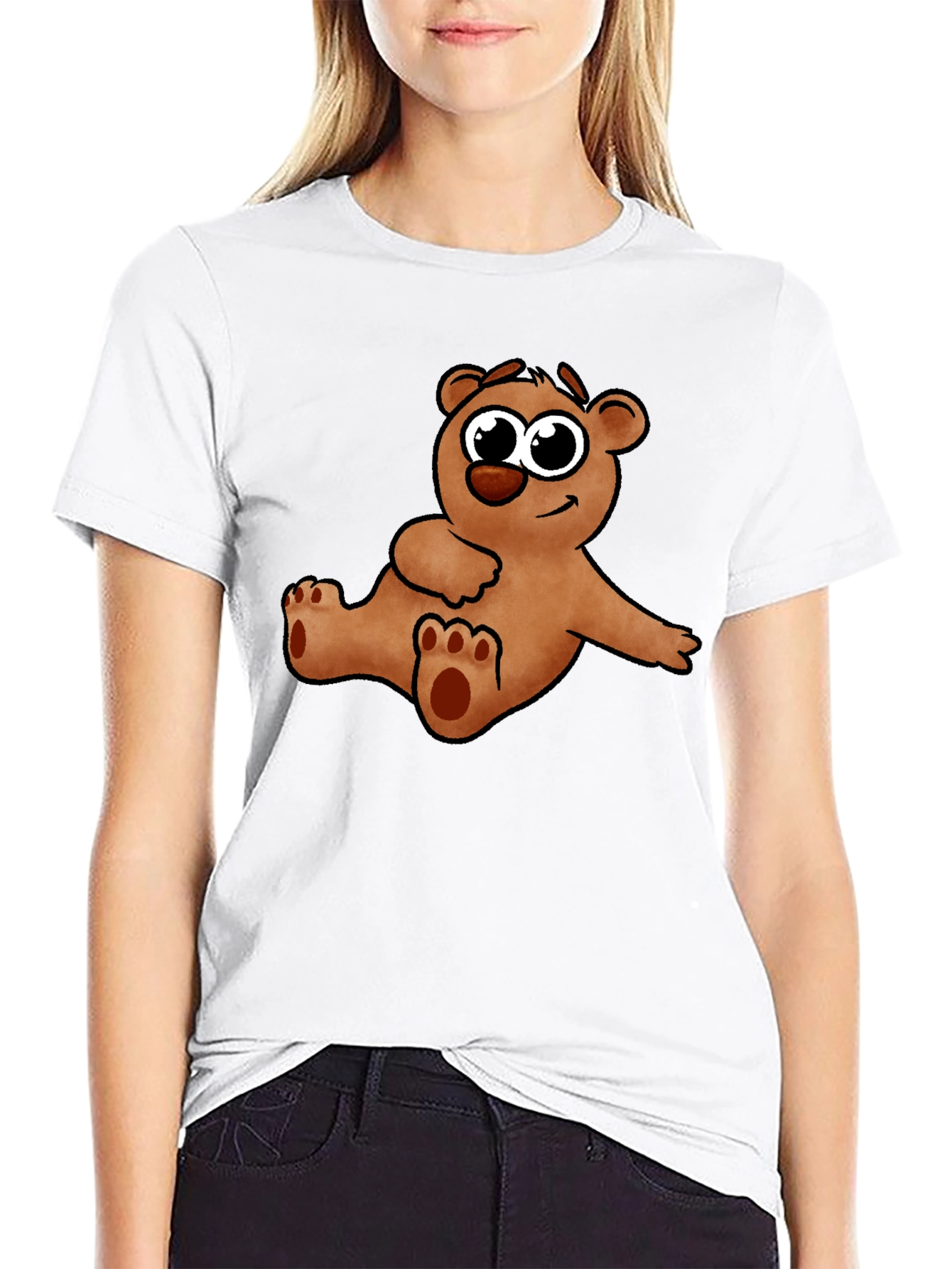 Cute Cartoon Bear Graphic Black T-Shirt
