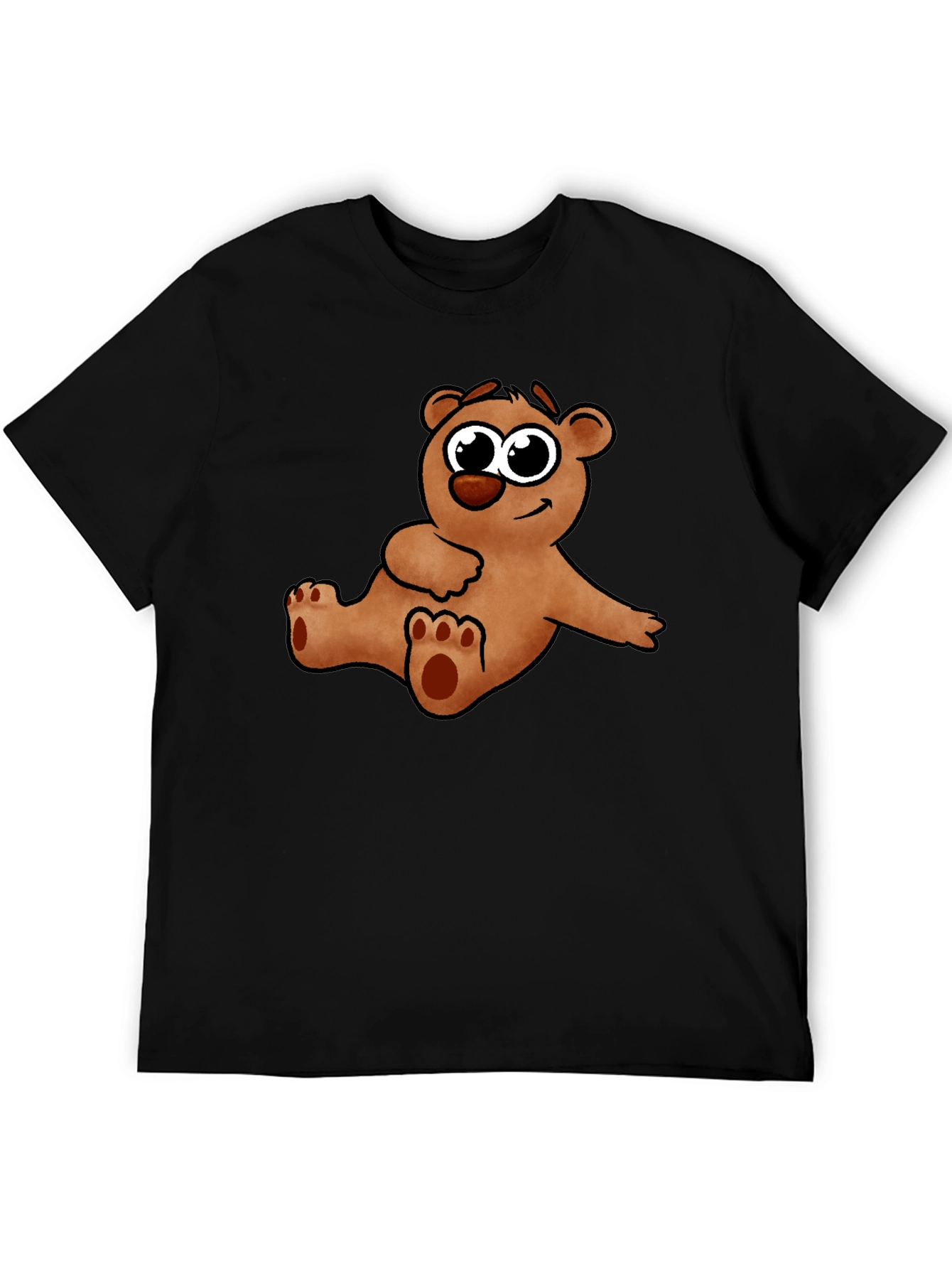 Cute Cartoon Bear Graphic Black T-Shirt