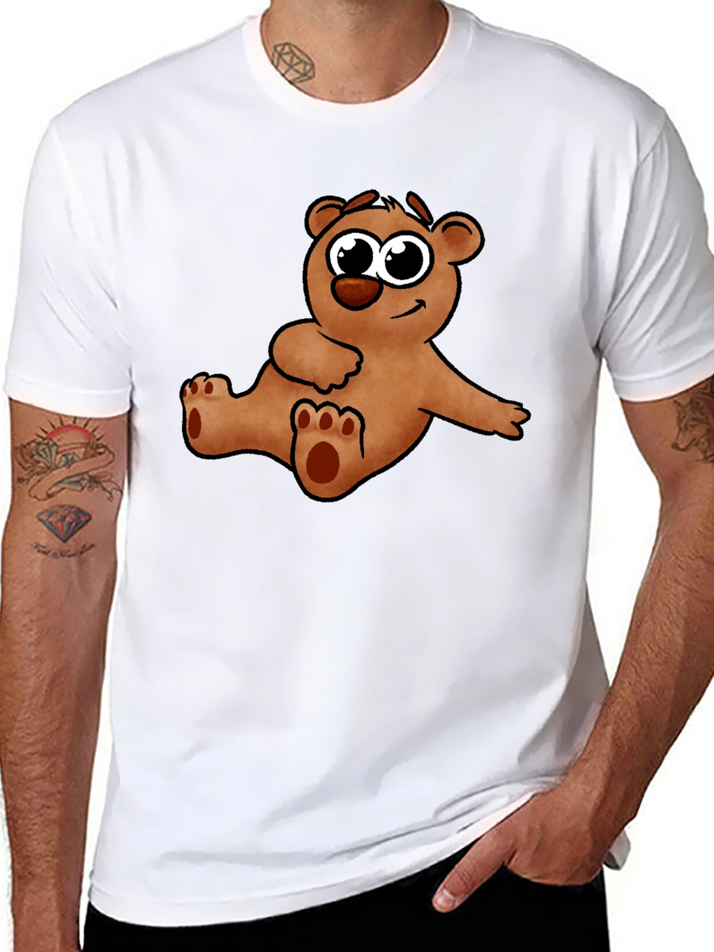 Cute Cartoon Bear Graphic Black T-Shirt