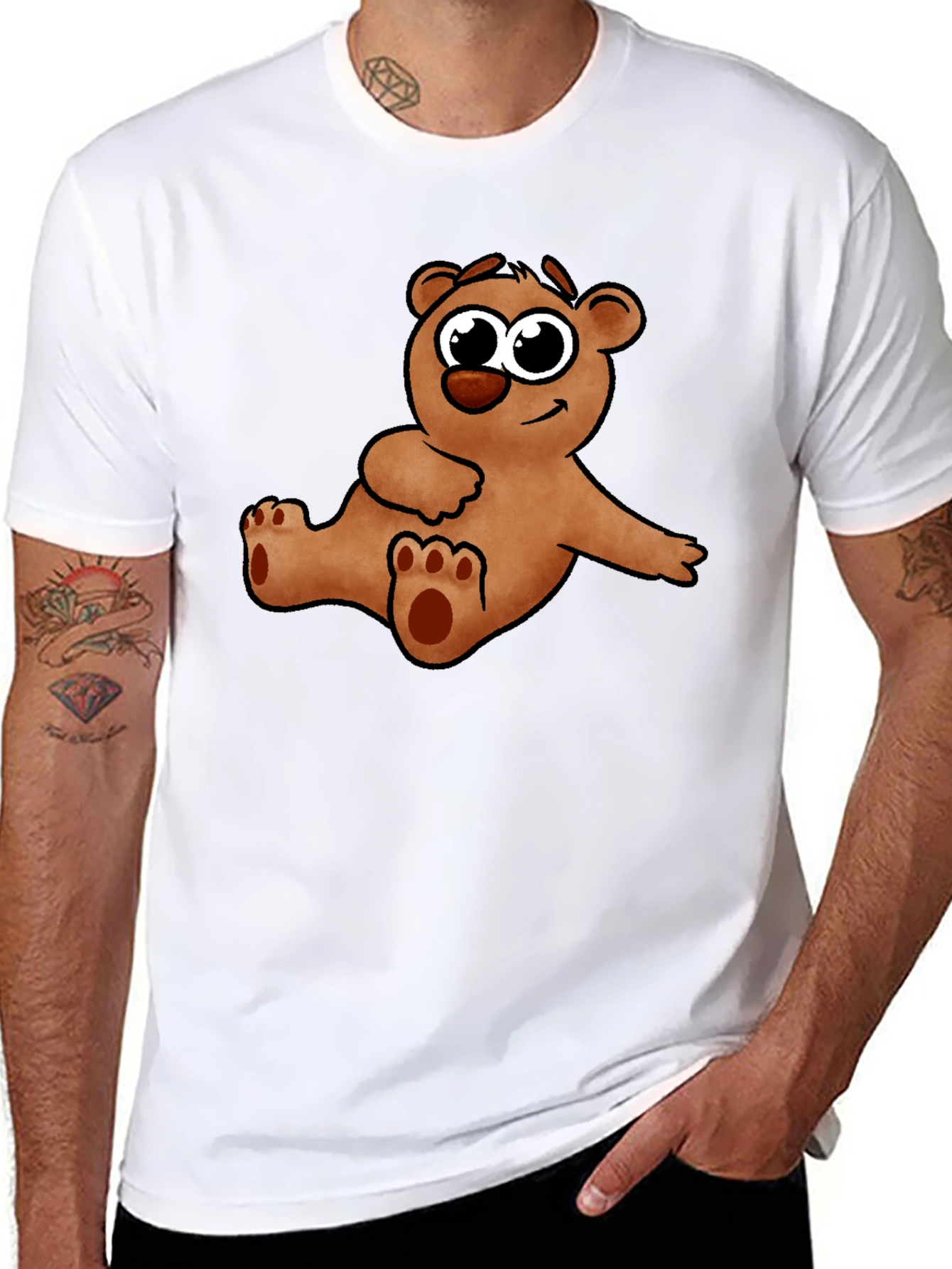 Cute Cartoon Bear Graphic Black T-Shirt