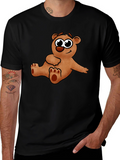 Cute Cartoon Bear Graphic Black T-Shirt