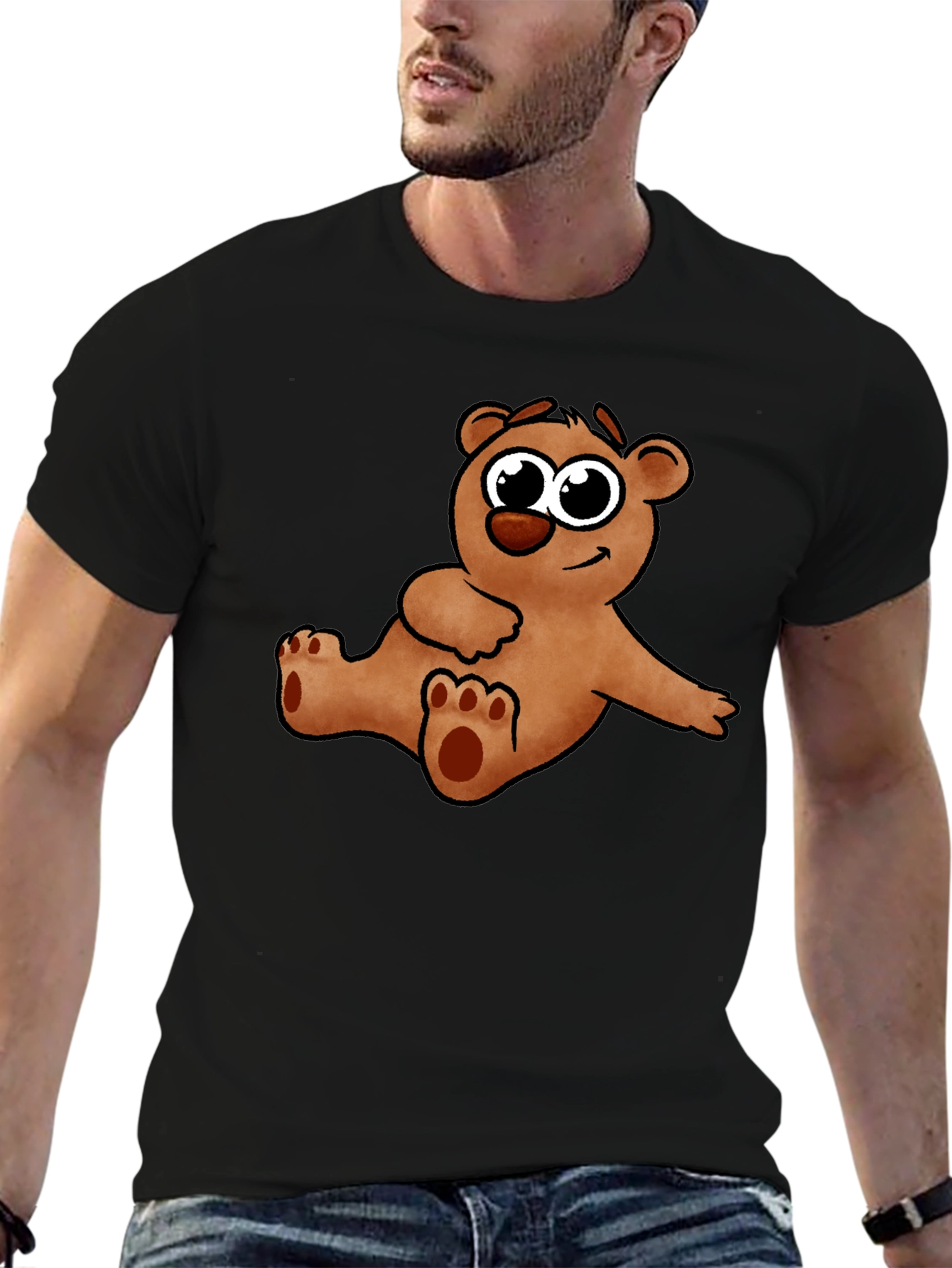Cute Cartoon Bear Graphic Black T-Shirt
