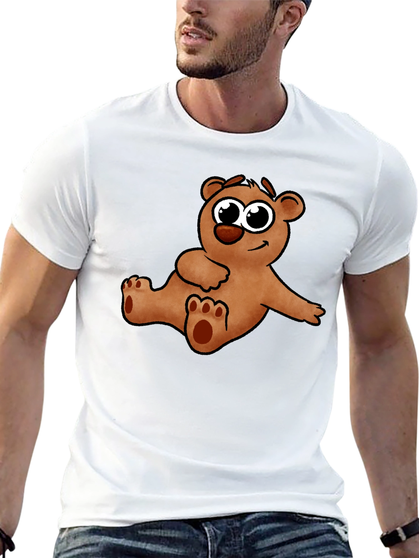Cute Cartoon Bear Graphic Black T-Shirt