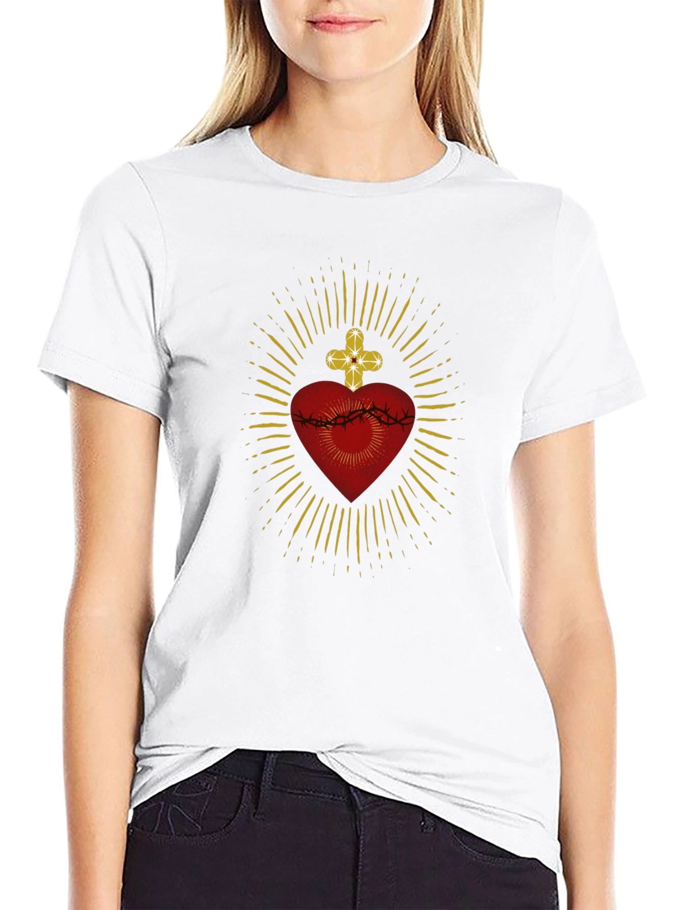 Sacred Heart Graphic Tee - Black Cotton Comfort