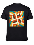Retro Geometric Circle Pattern Black T-Shirt