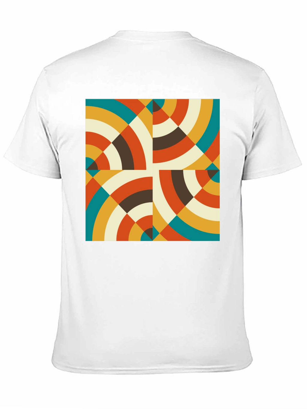Retro Geometric Circle Pattern Black T-Shirt