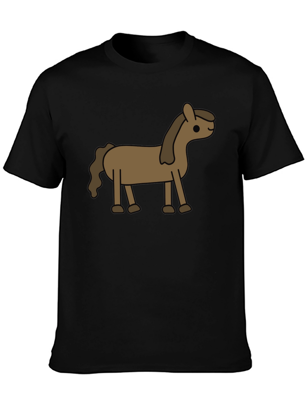 Cartoon Horse Graphic Tee - Black Cotton Blend