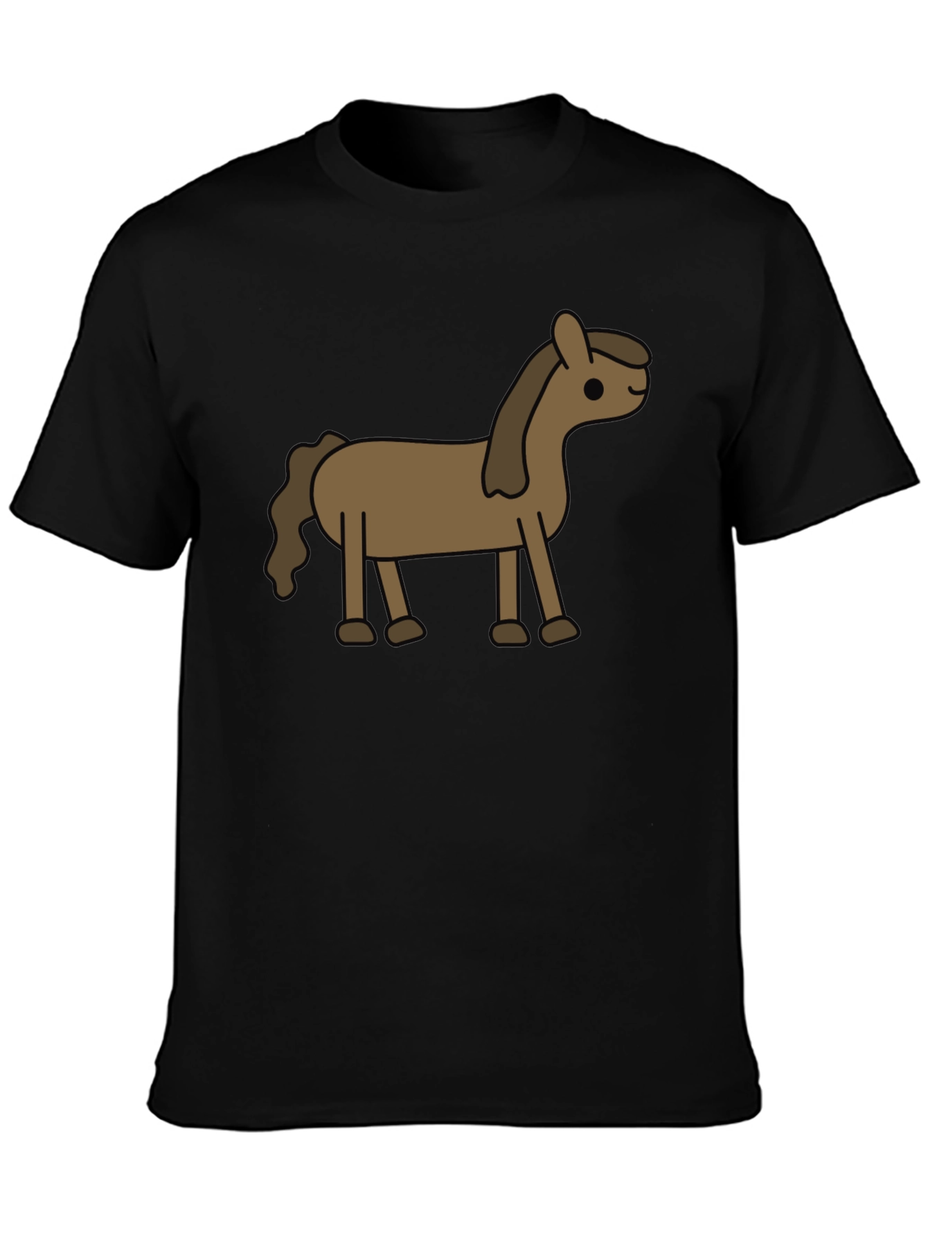 Cartoon Horse Graphic Tee - Black Cotton Blend