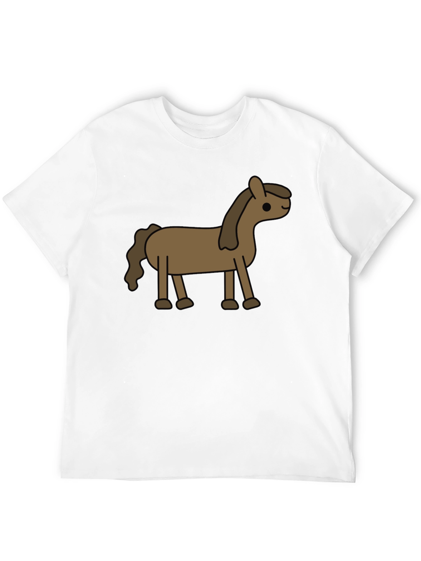 Cartoon Horse Graphic Tee - Black Cotton Blend