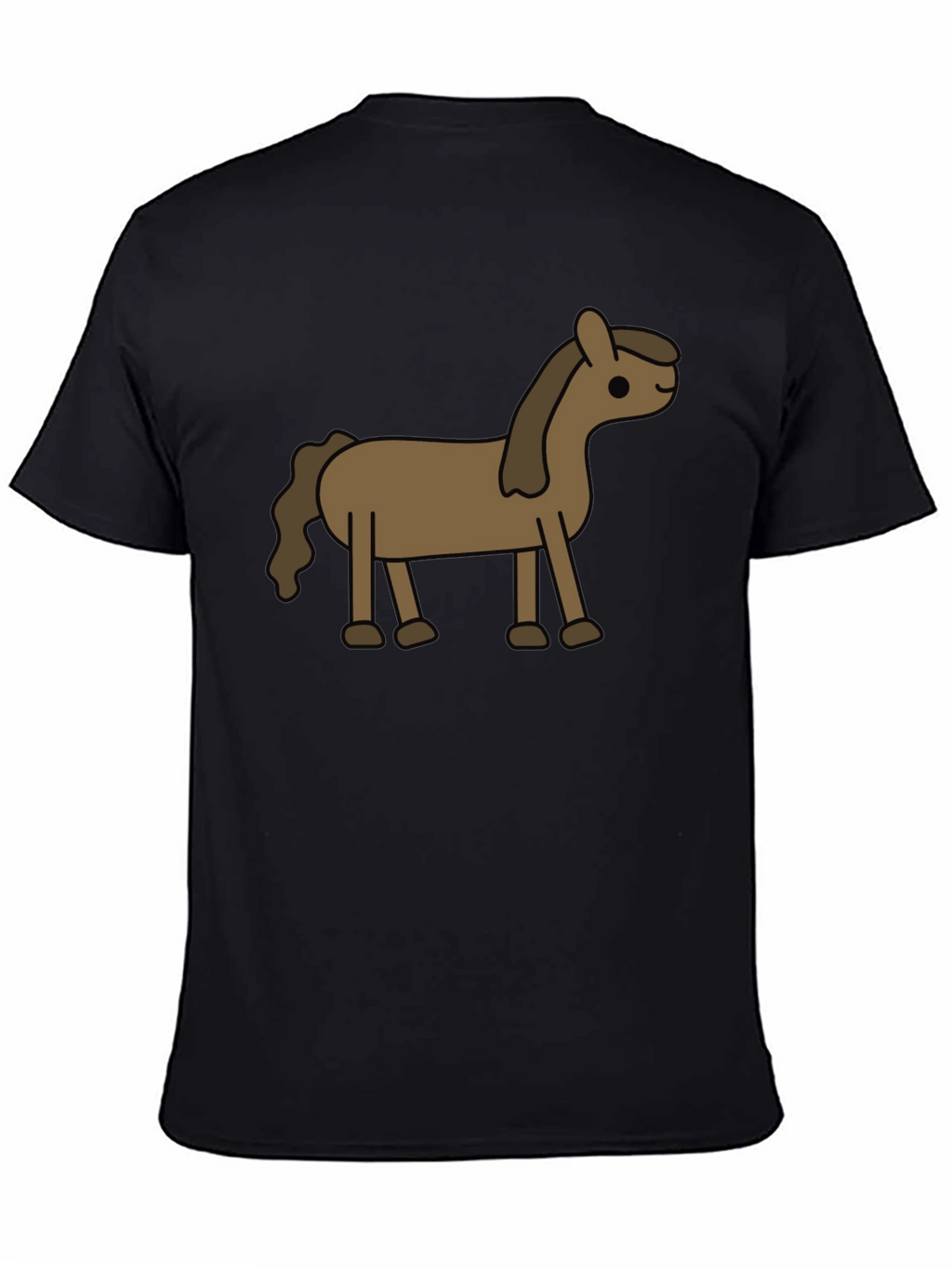 Cartoon Horse Graphic Tee - Black Cotton Blend