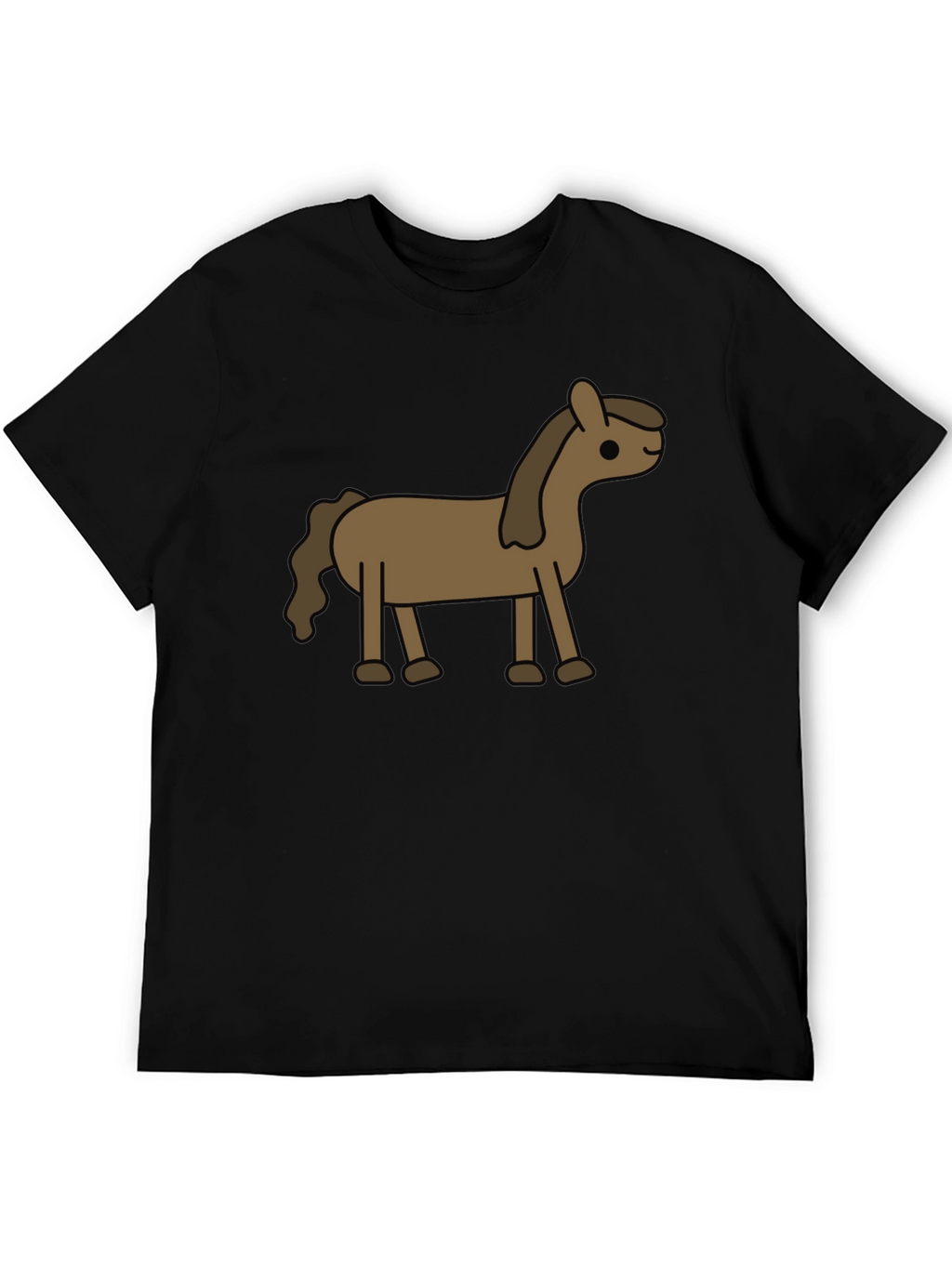 Cartoon Horse Graphic Tee - Black Cotton Blend