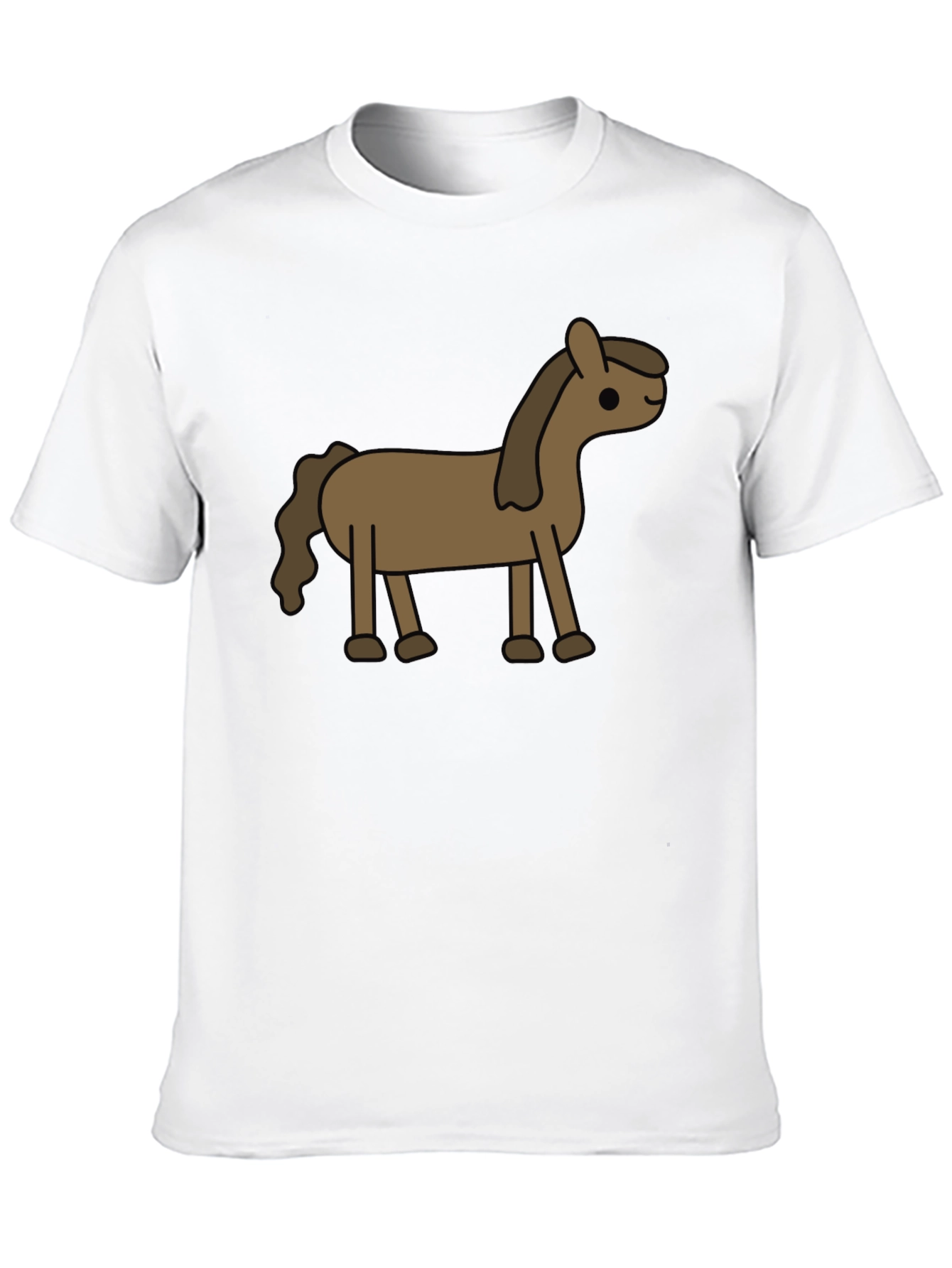 Cartoon Horse Graphic Tee - Black Cotton Blend
