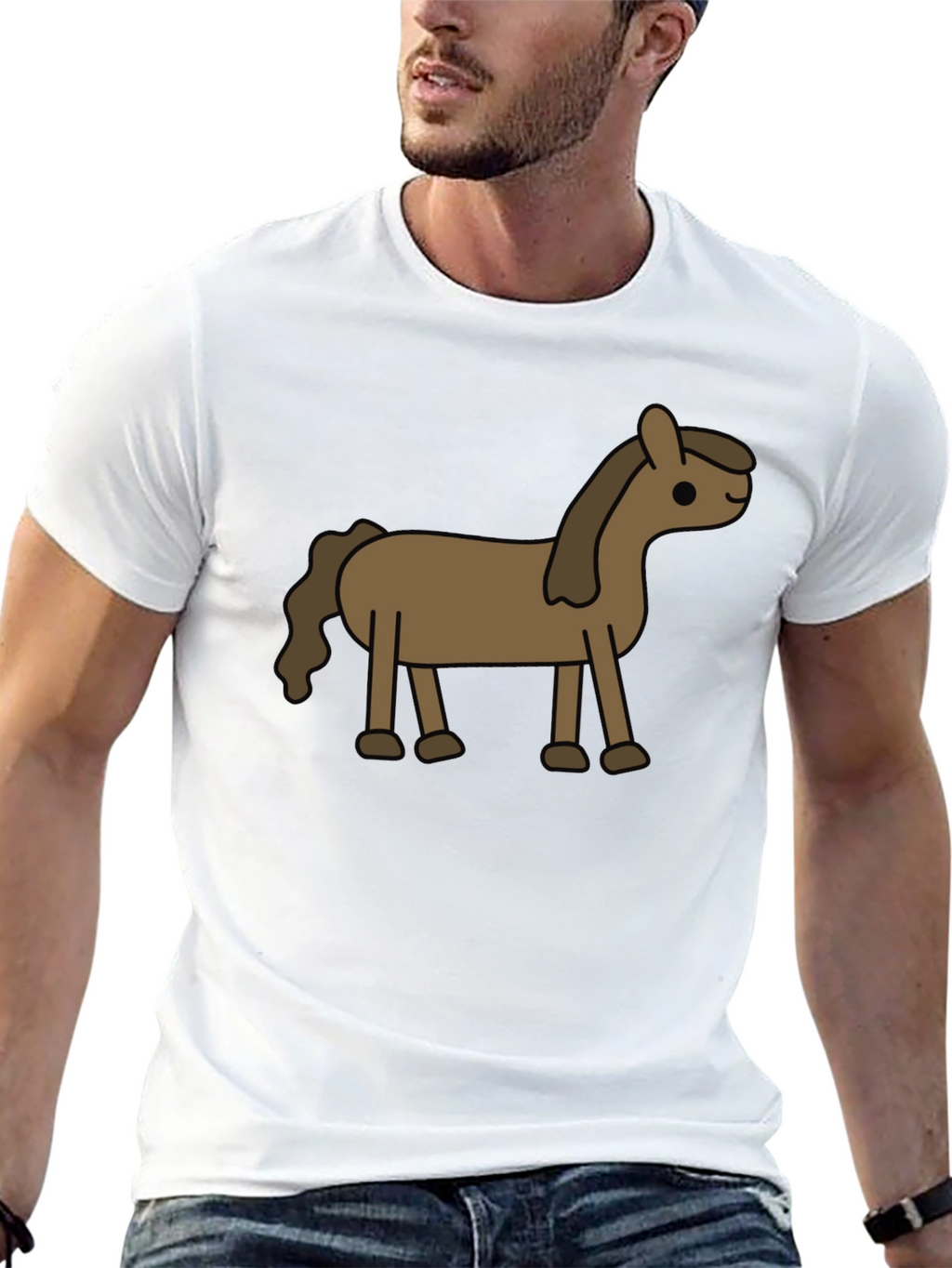 Cartoon Horse Graphic Tee - Black Cotton Blend
