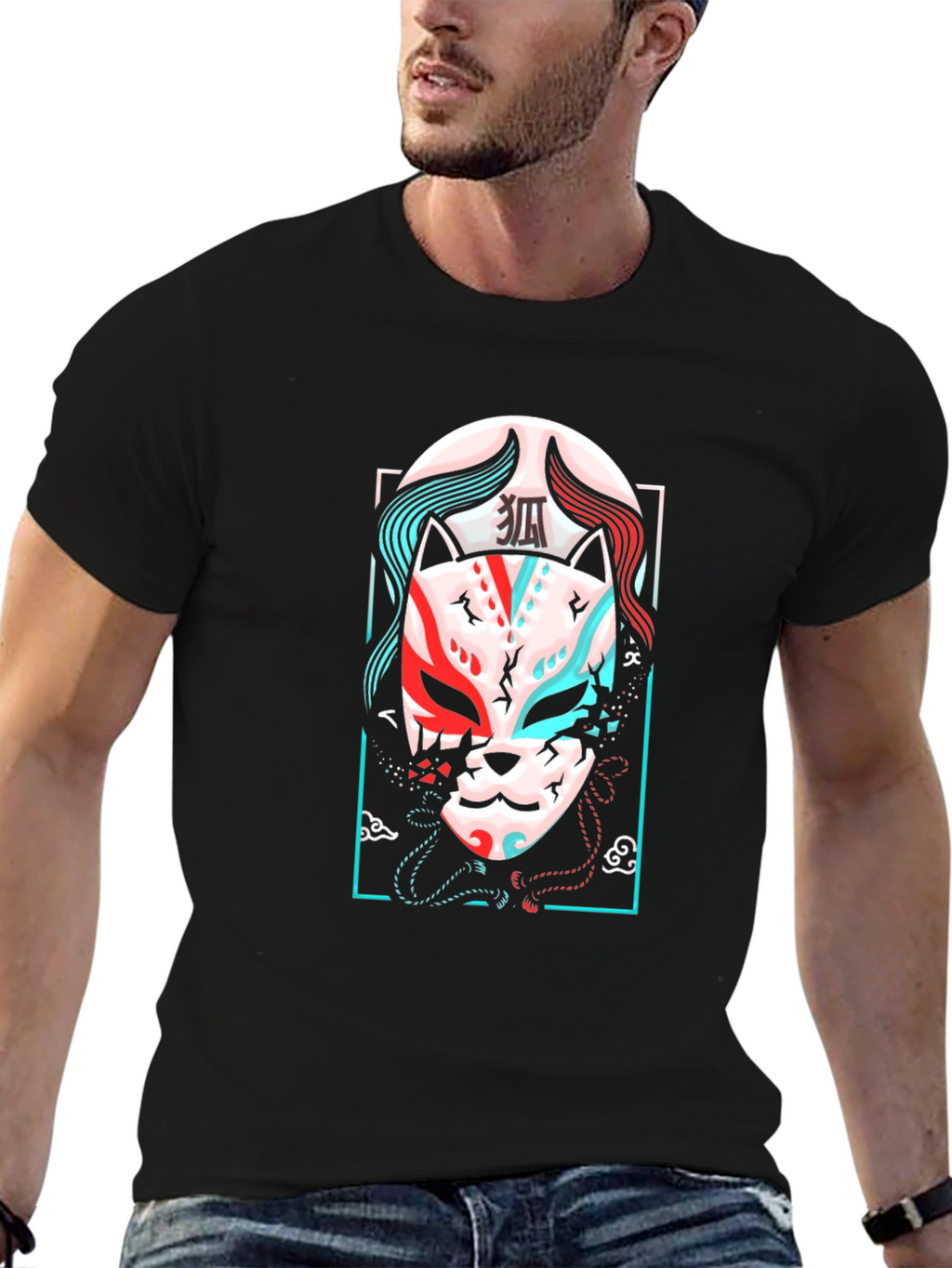 Japanese Kitsune Mask Graphic Tee - Urban Style