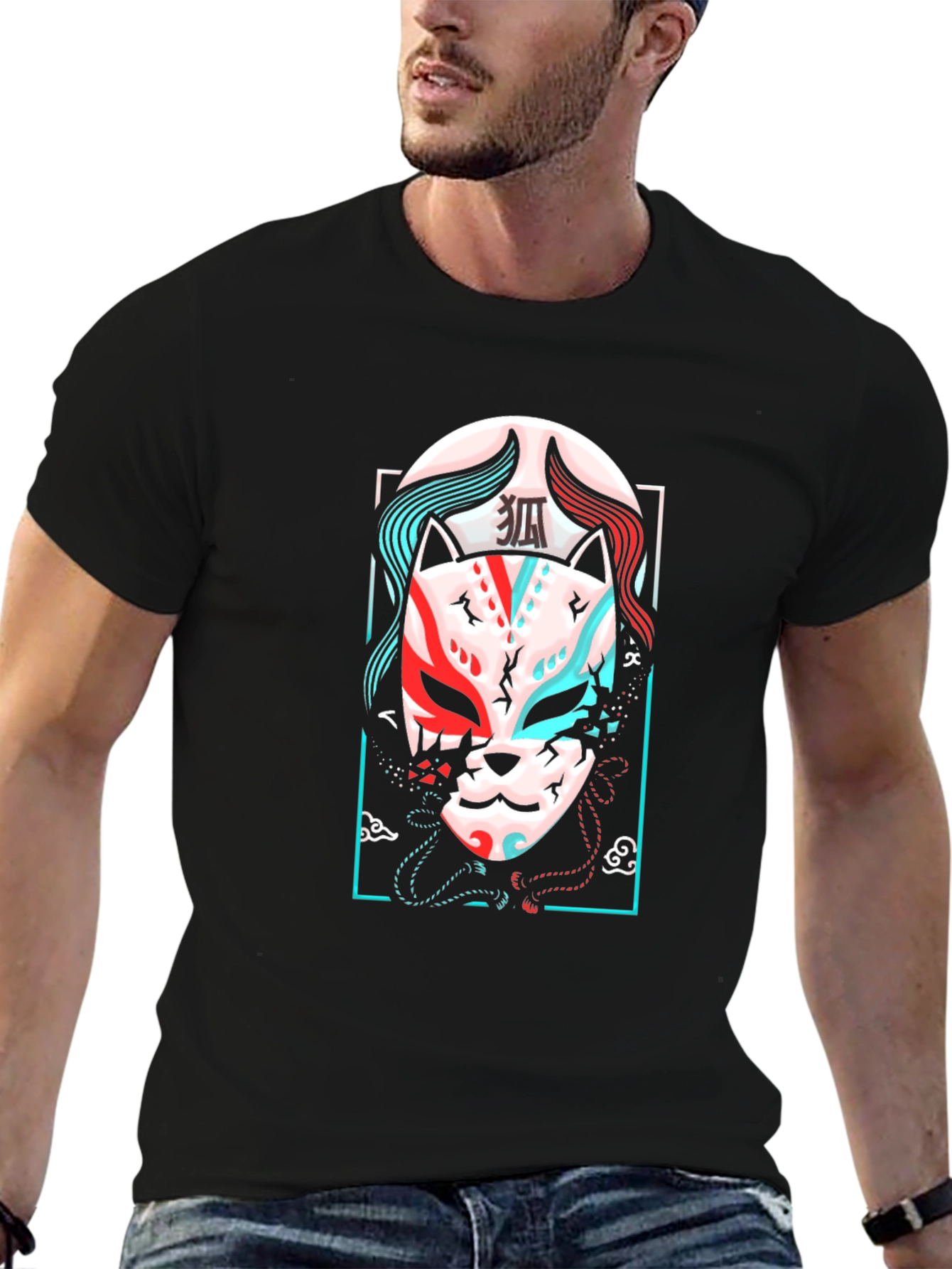 Japanese Kitsune Mask Graphic Tee - Urban Style