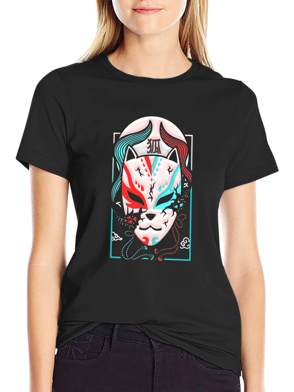 Japanese Kitsune Mask Graphic Tee - Urban Style