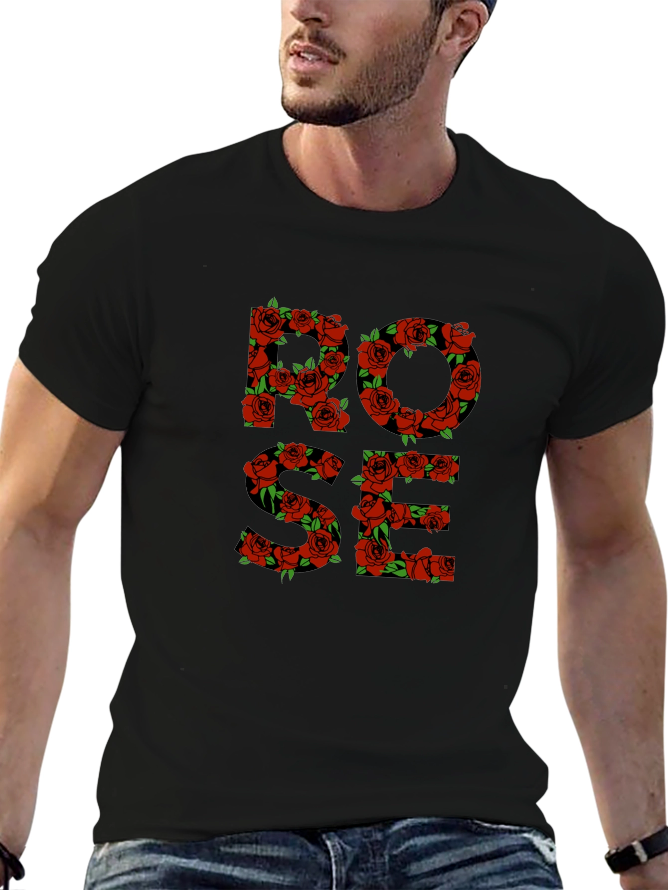 Rose Floral Graphic Print Mens T-Shirt