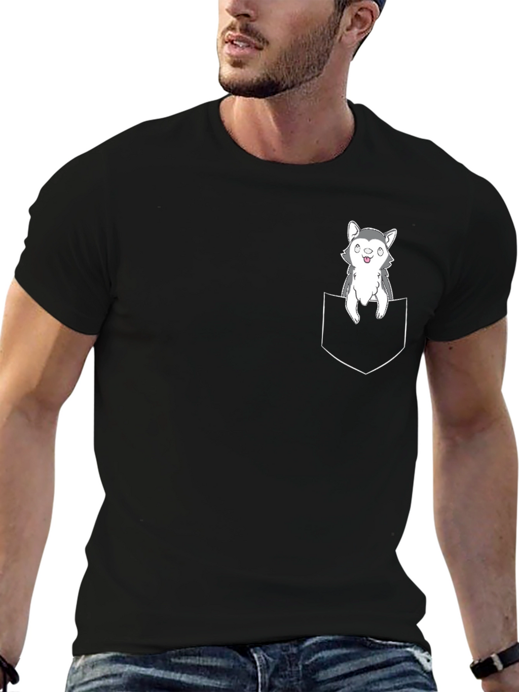 Husky in Pocket Graphic T-Shirt - Unisex