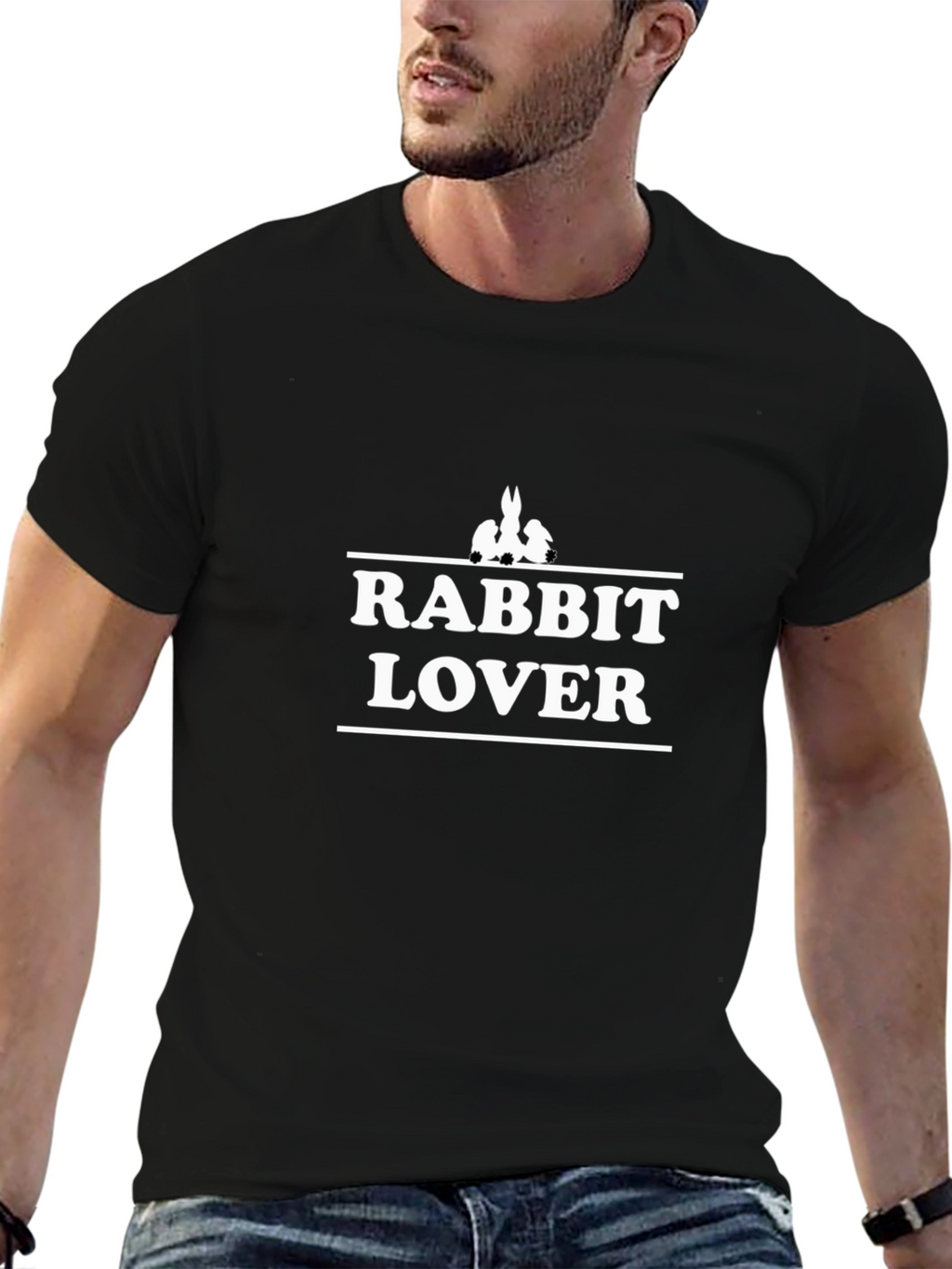 Rabbit Lover Graphic Tee - Black Cotton T-Shirt