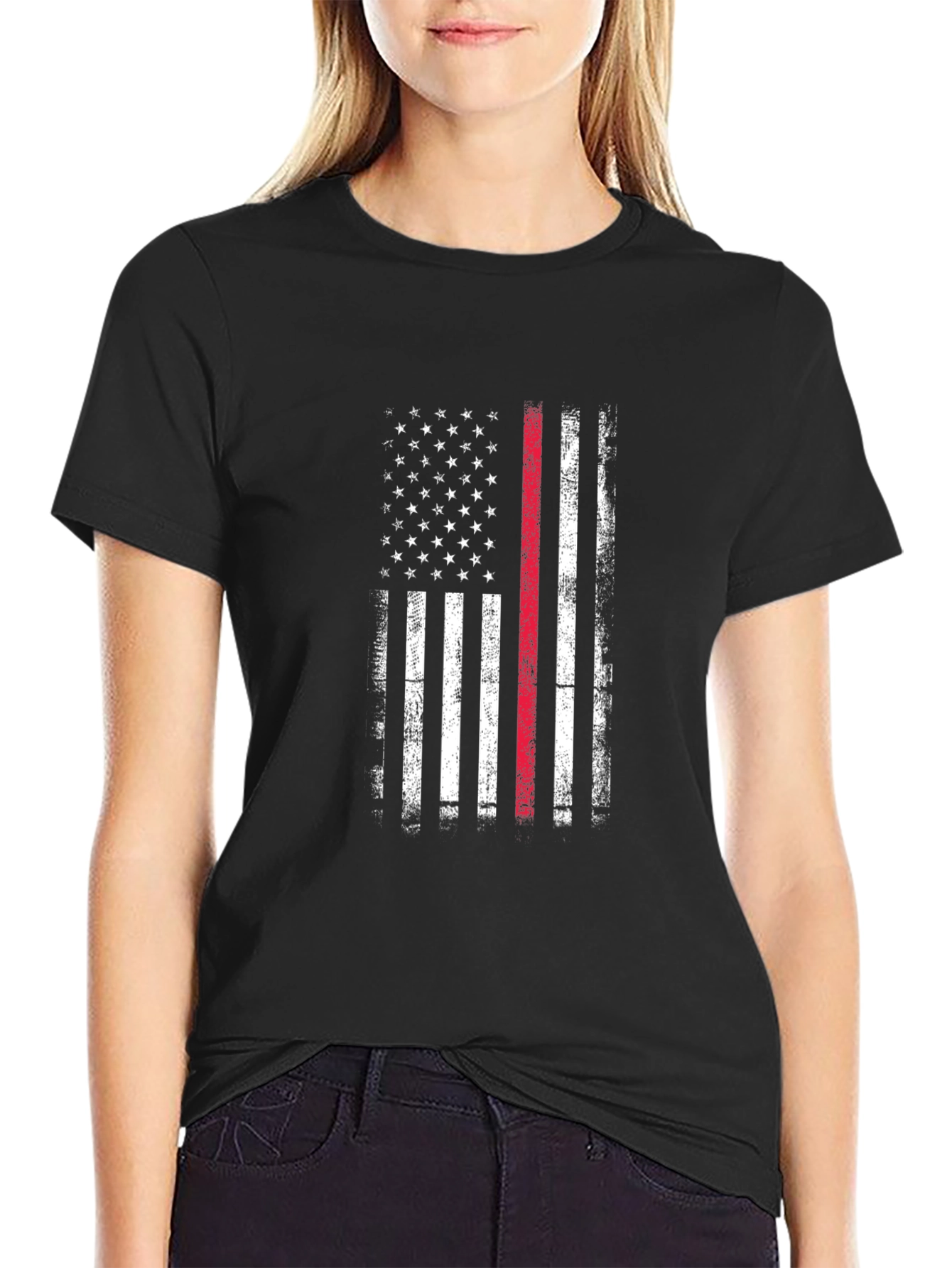 Thin Red Line Flag Graphic T-Shirt - Firefighter Support