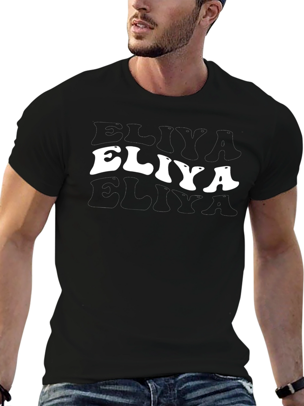 Eliya T-Shirt: Retro Groovy Font Black Tee