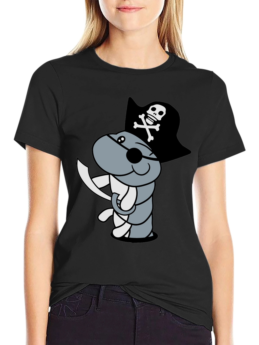 Pirate Worm Graphic T-Shirt - Black Cotton Tee