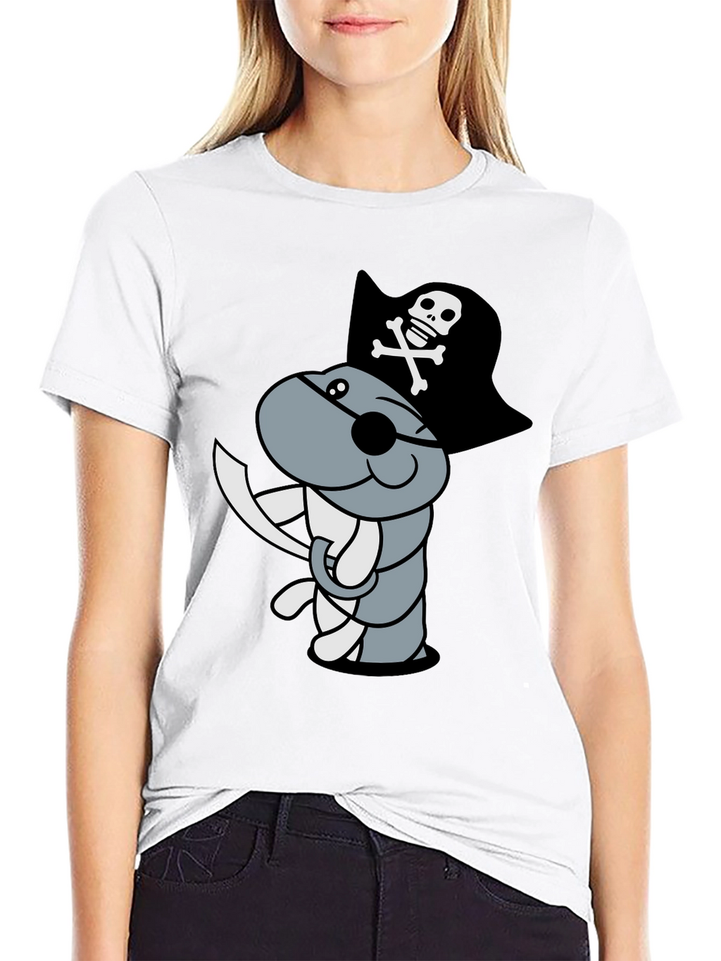Pirate Worm Graphic T-Shirt - Black Cotton Tee