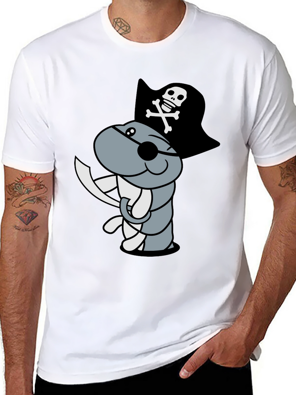 Pirate Worm Graphic T-Shirt - Black Cotton Tee