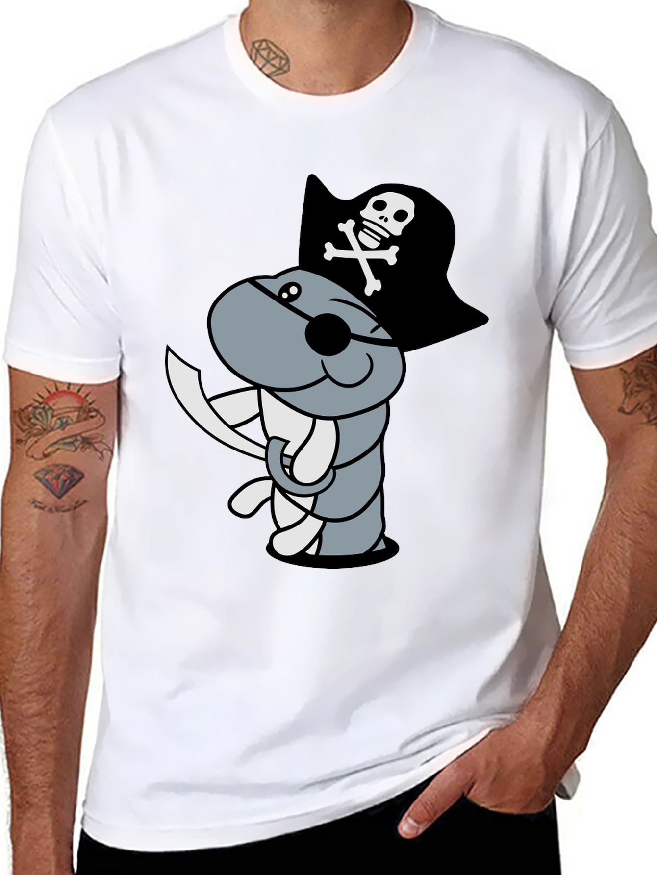 Pirate Worm Graphic T-Shirt - Black Cotton Tee