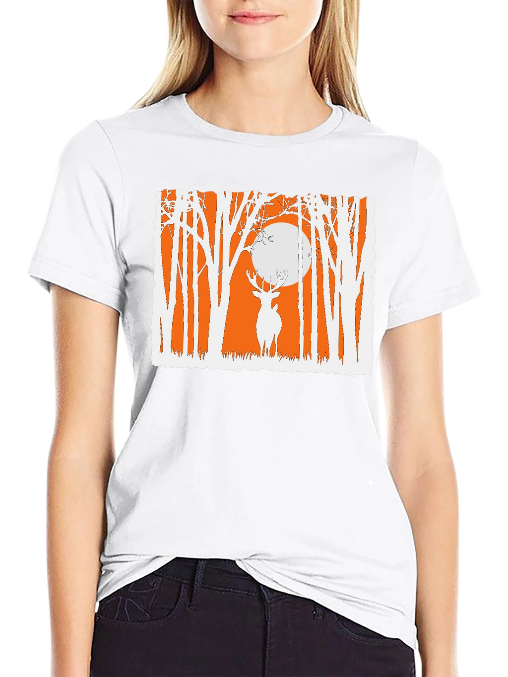 Deer in Forest Graphic T-Shirt - Black