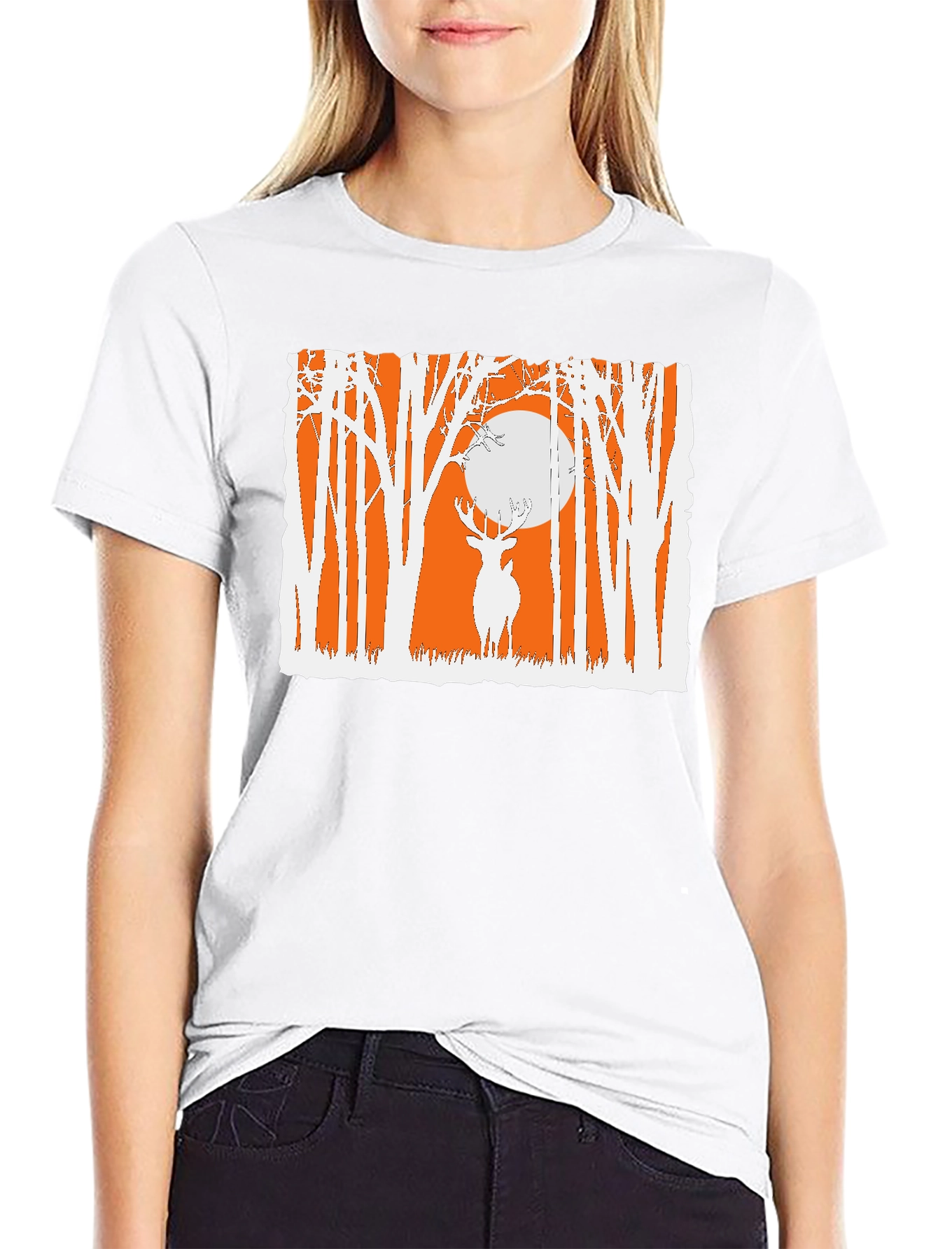 Deer in Forest Graphic T-Shirt - Black