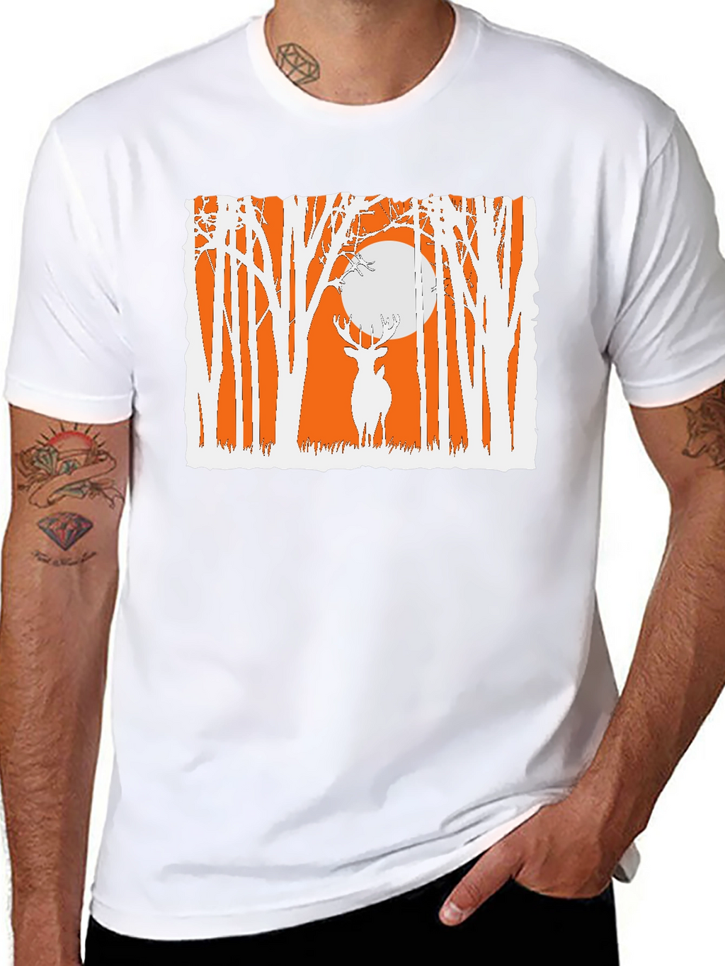 Deer in Forest Graphic T-Shirt - Black