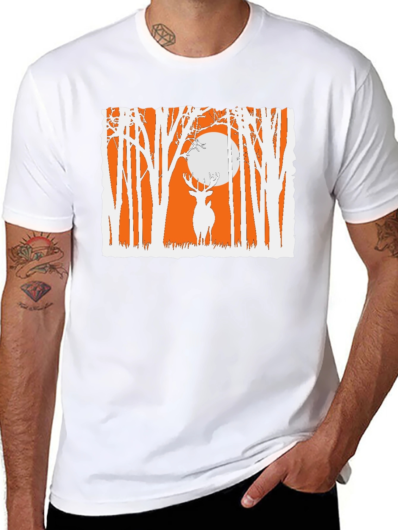 Deer in Forest Graphic T-Shirt - Black