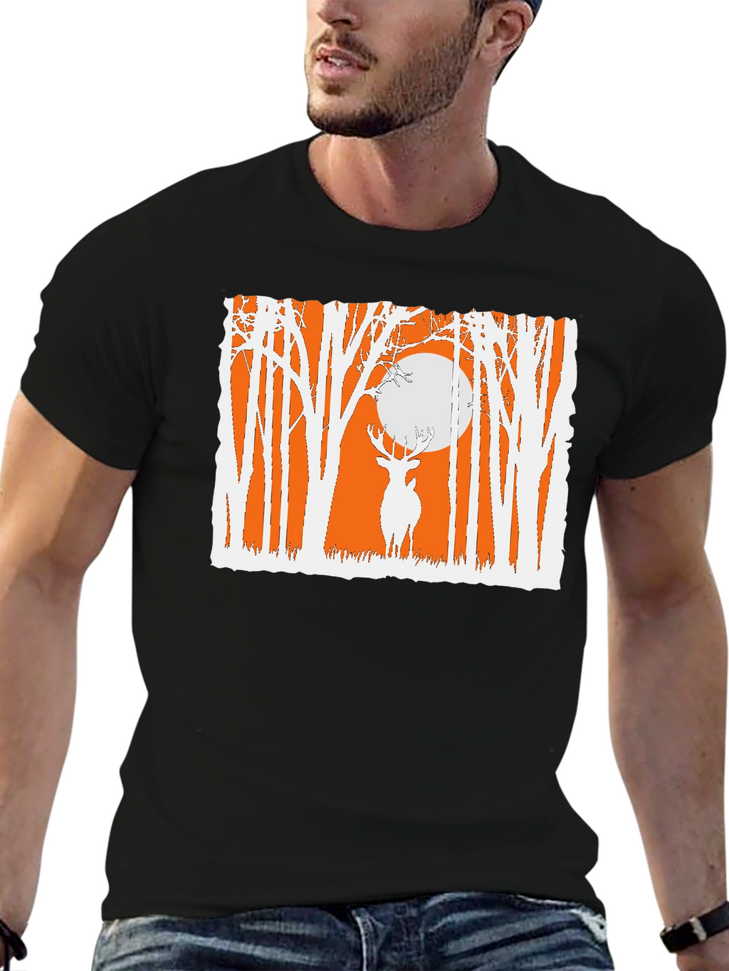 Deer in Forest Graphic T-Shirt - Black