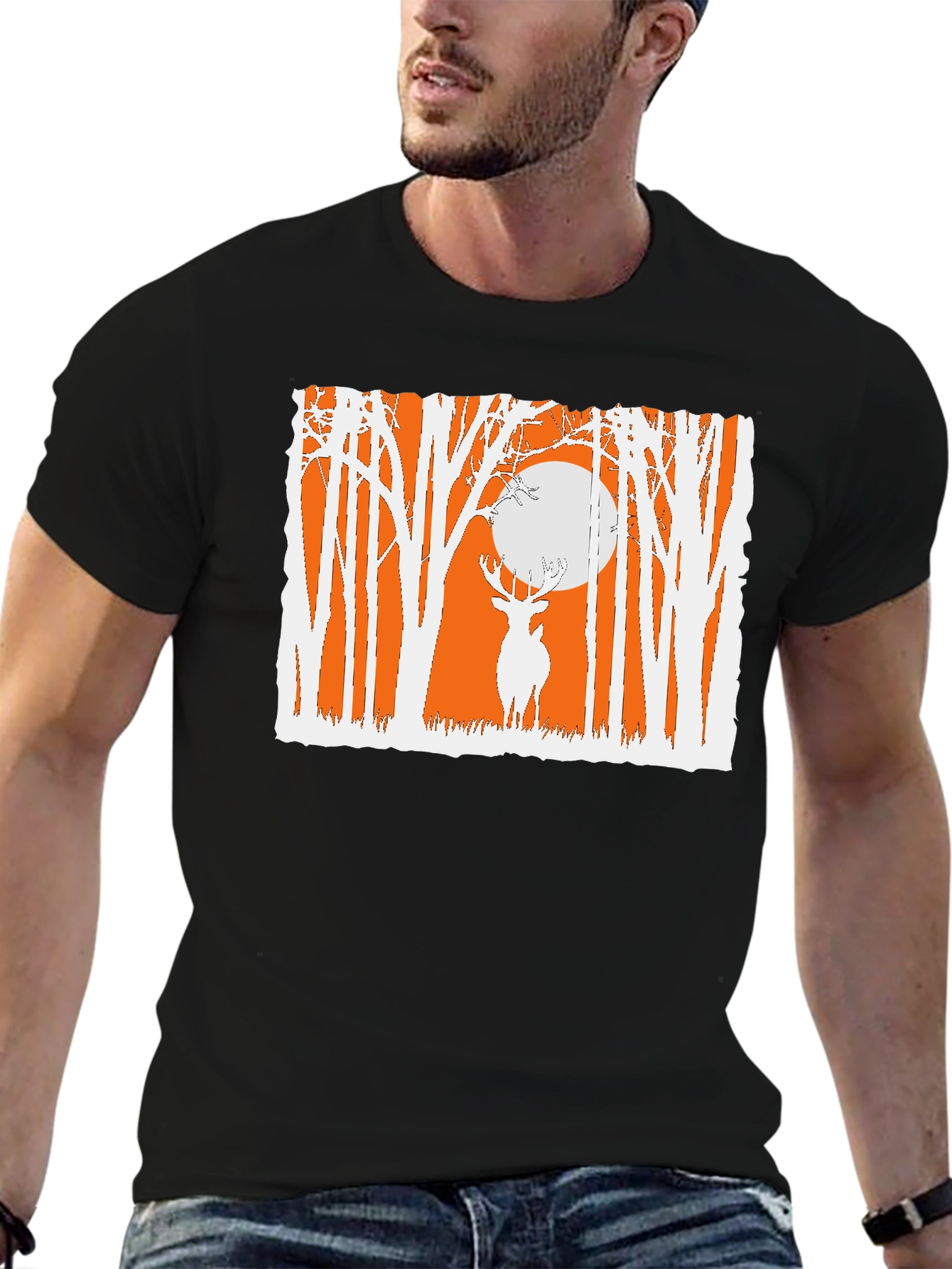 Deer in Forest Graphic T-Shirt - Black