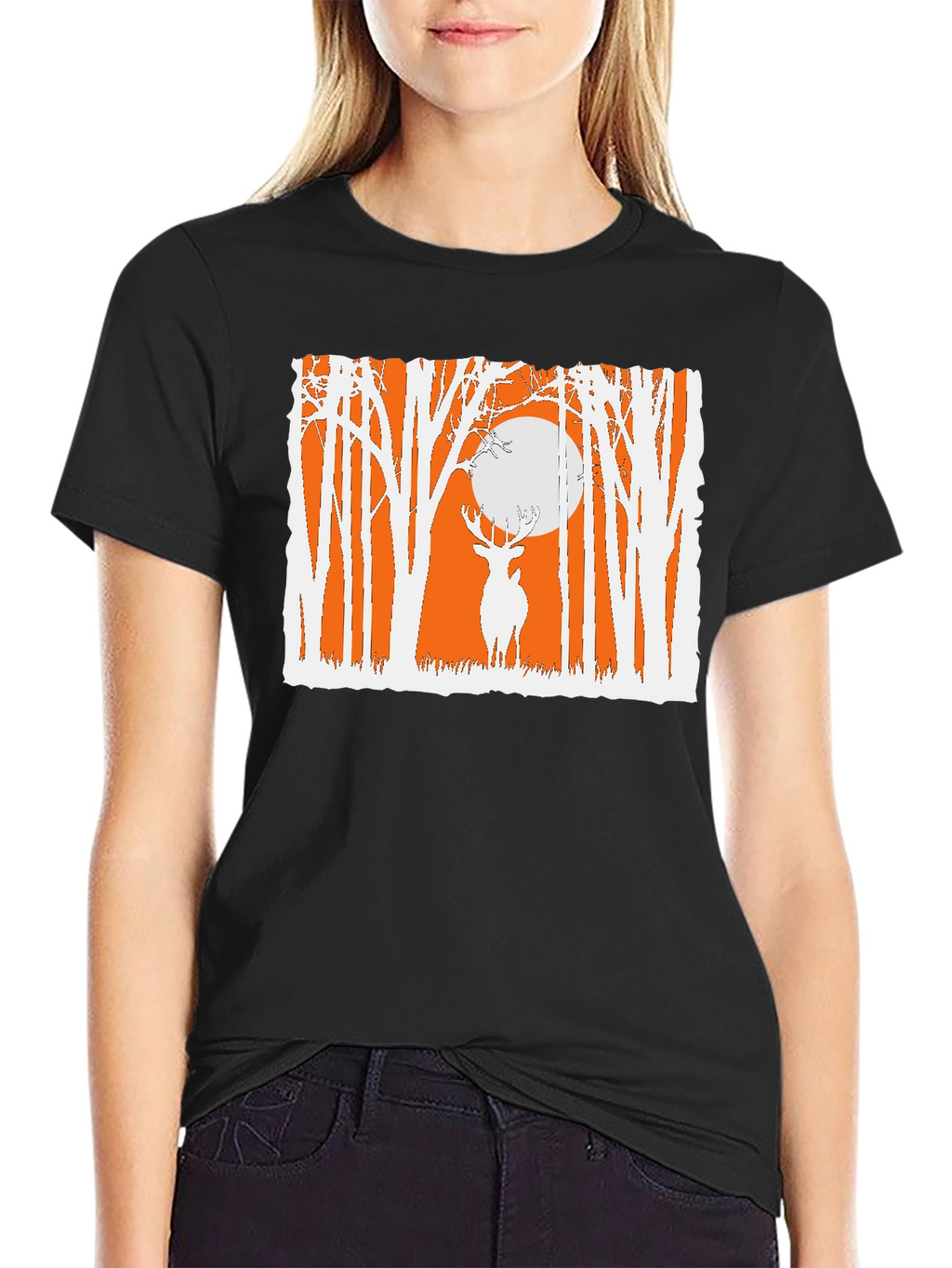Deer in Forest Graphic T-Shirt - Black