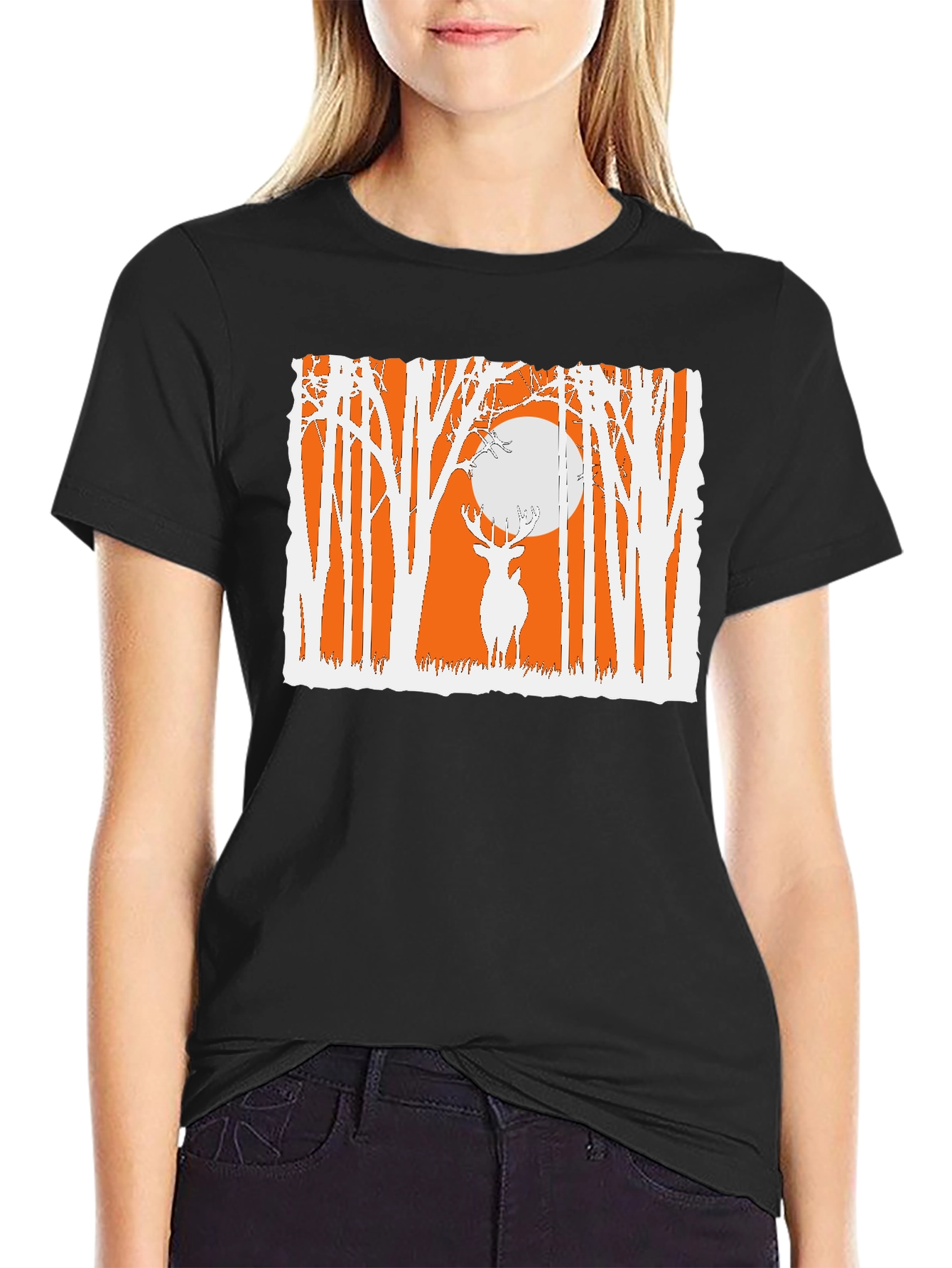 Deer in Forest Graphic T-Shirt - Black