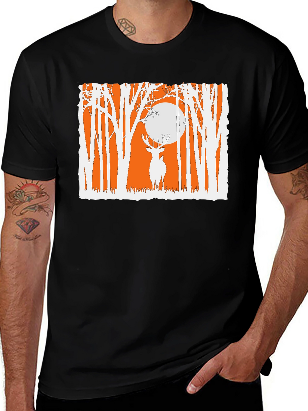 Deer in Forest Graphic T-Shirt - Black