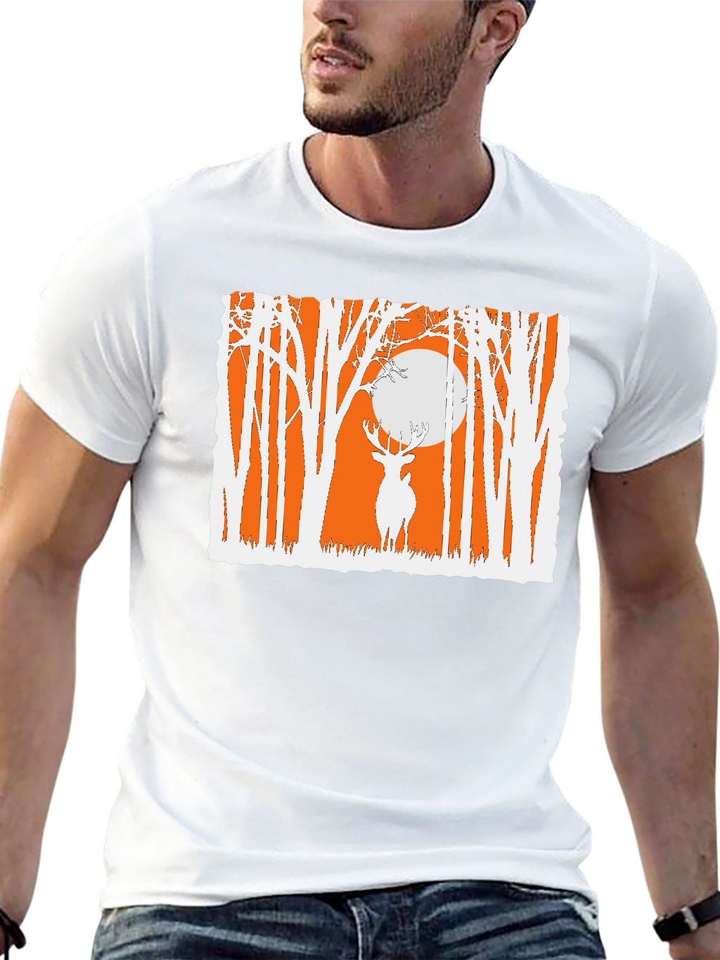Deer in Forest Graphic T-Shirt - Black
