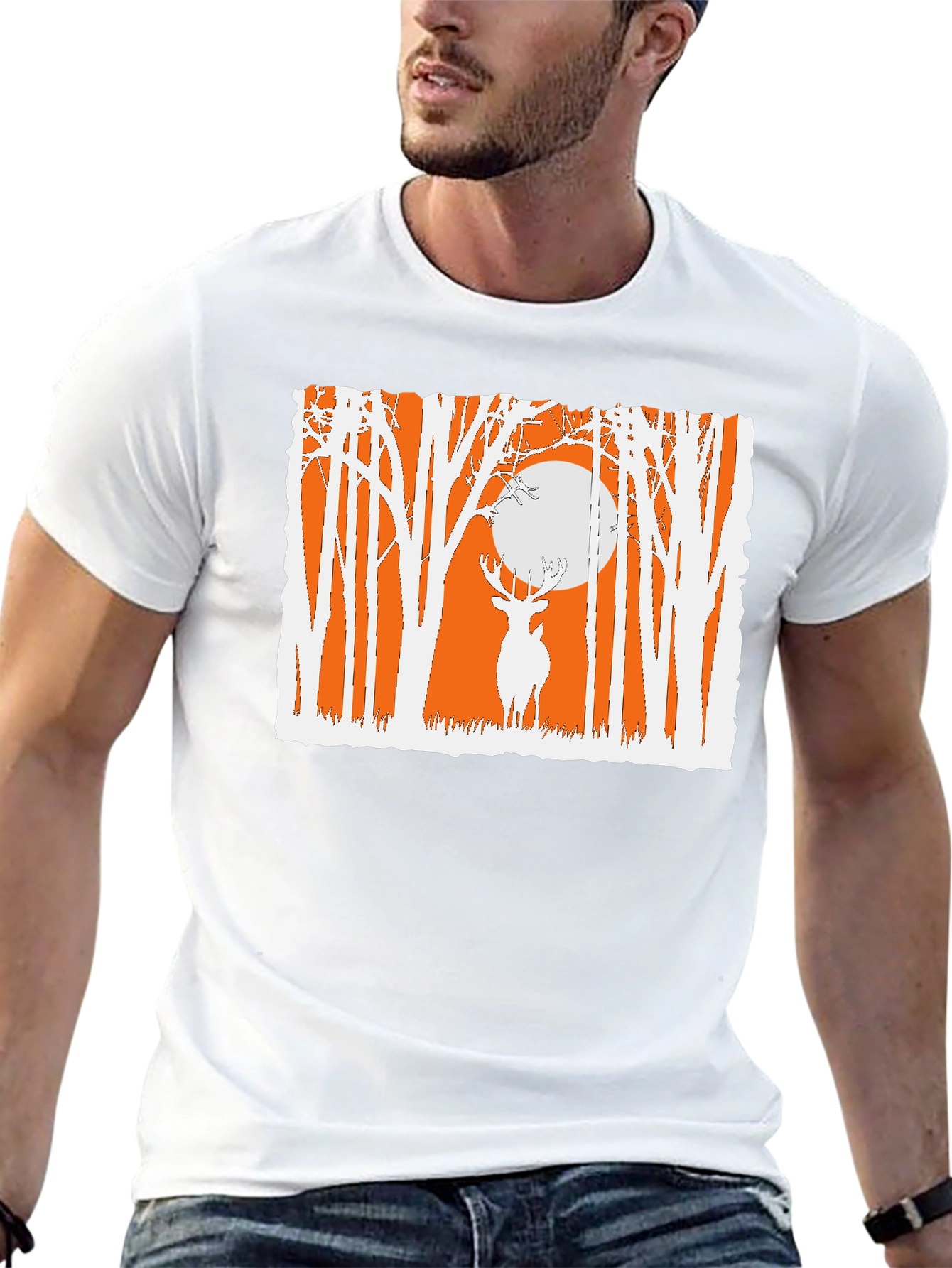 Deer in Forest Graphic T-Shirt - Black