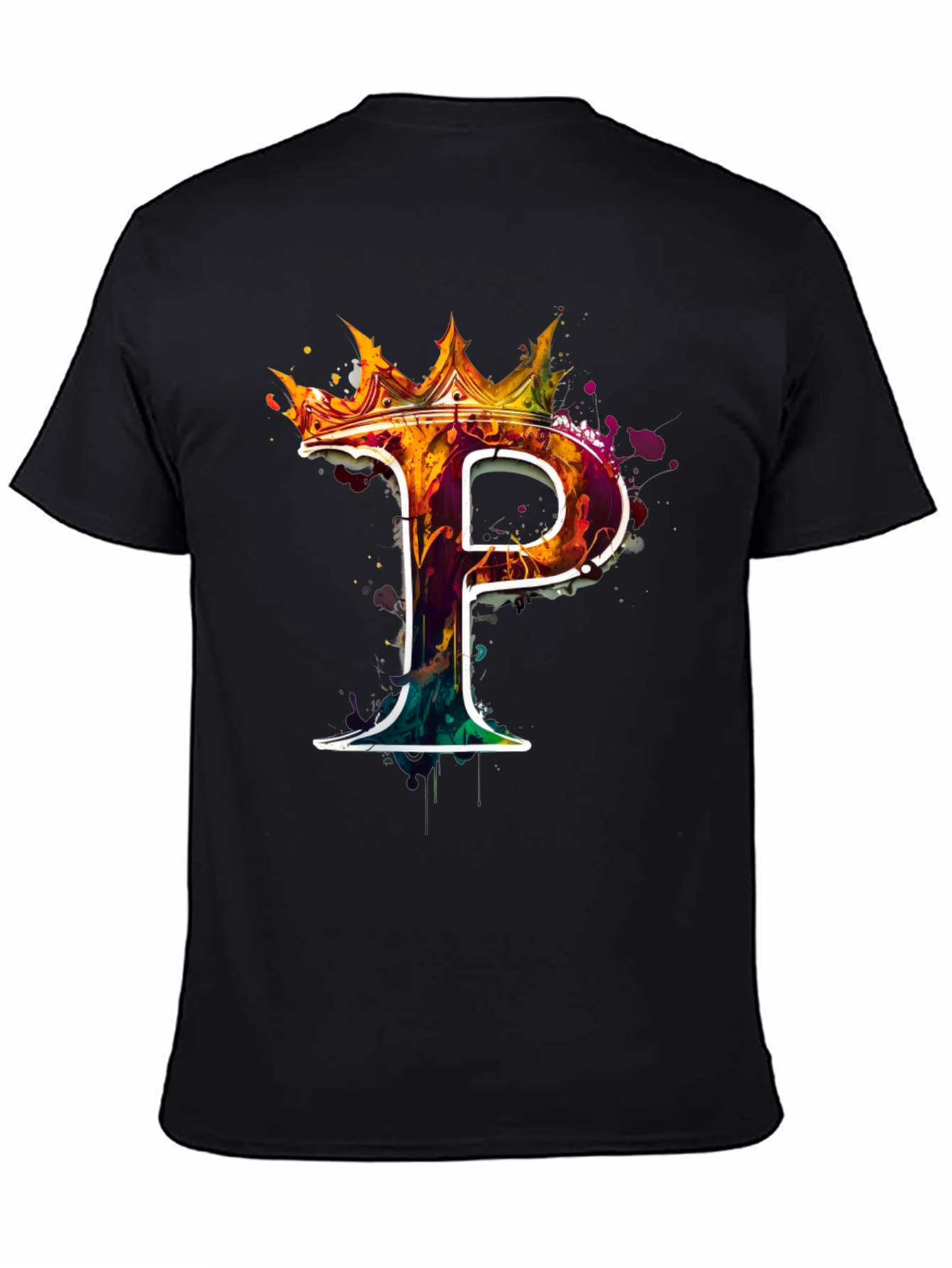 Crowned Letter P Graphic Tee - Stylish Mens Black T-Shirt